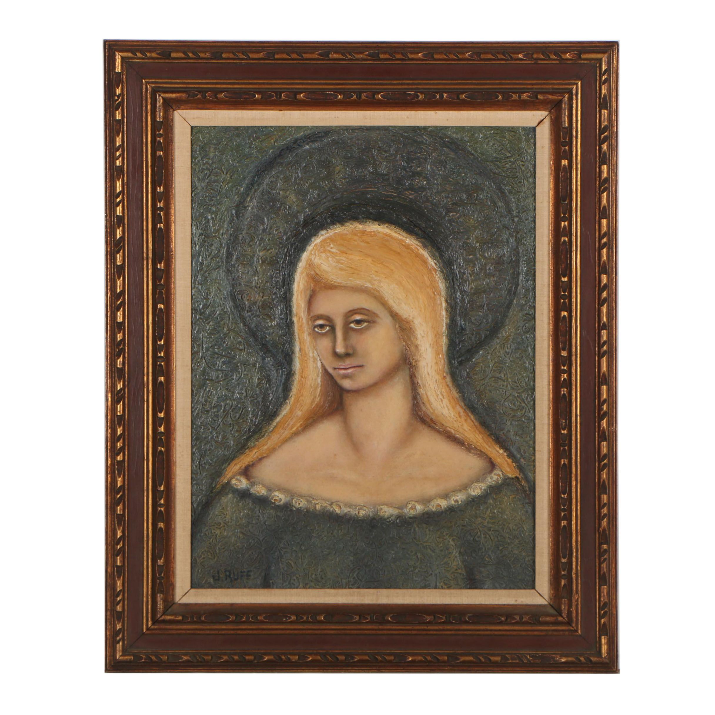 June Ruff Oil Portrait "Madonna with 'Paten' Background"