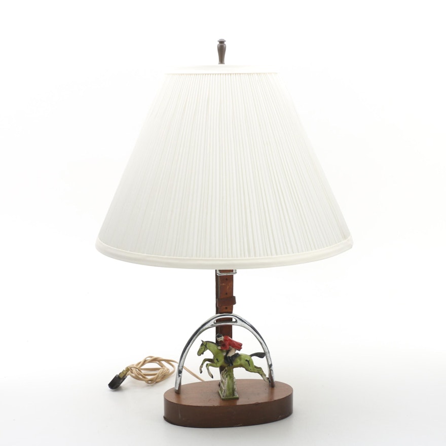 Equestrian-Themed Horse and Jockey Table Lamp with Shade