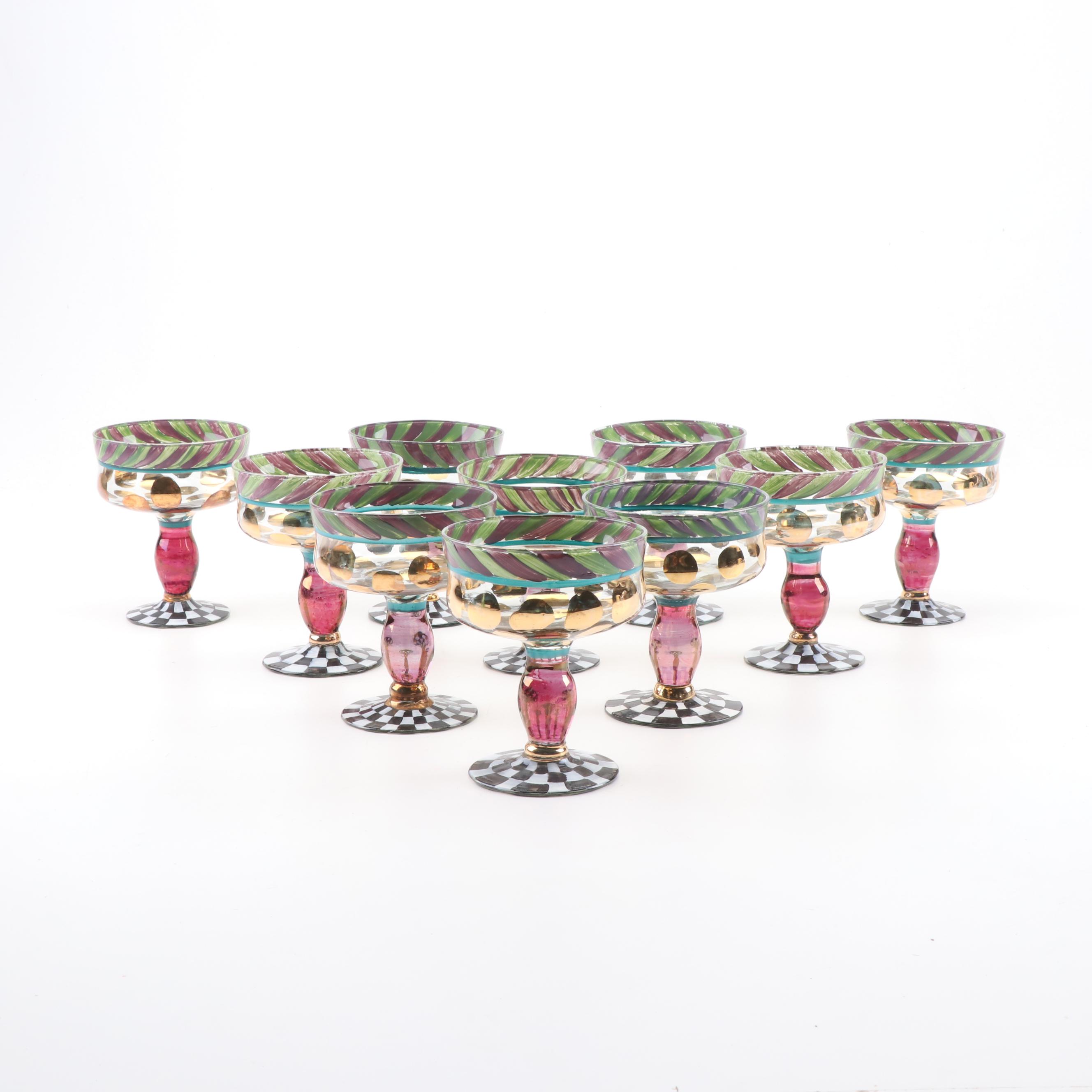 Victoria & Richard MacKenzie-Childs Hand-Painted Cocktail Glasses, 1991