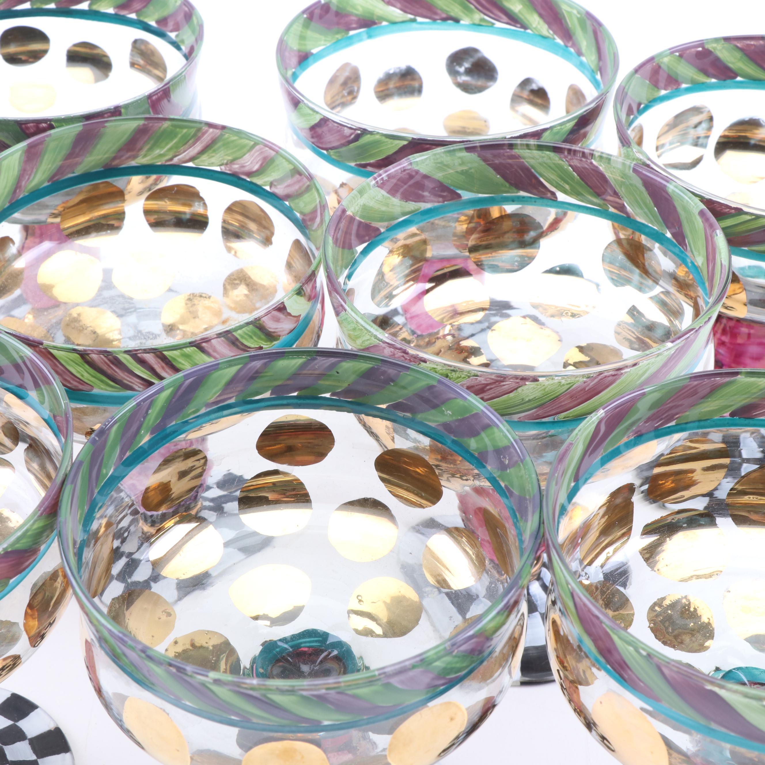 Victoria & Richard MacKenzie-Childs Hand-Painted Cocktail Glasses, 1991