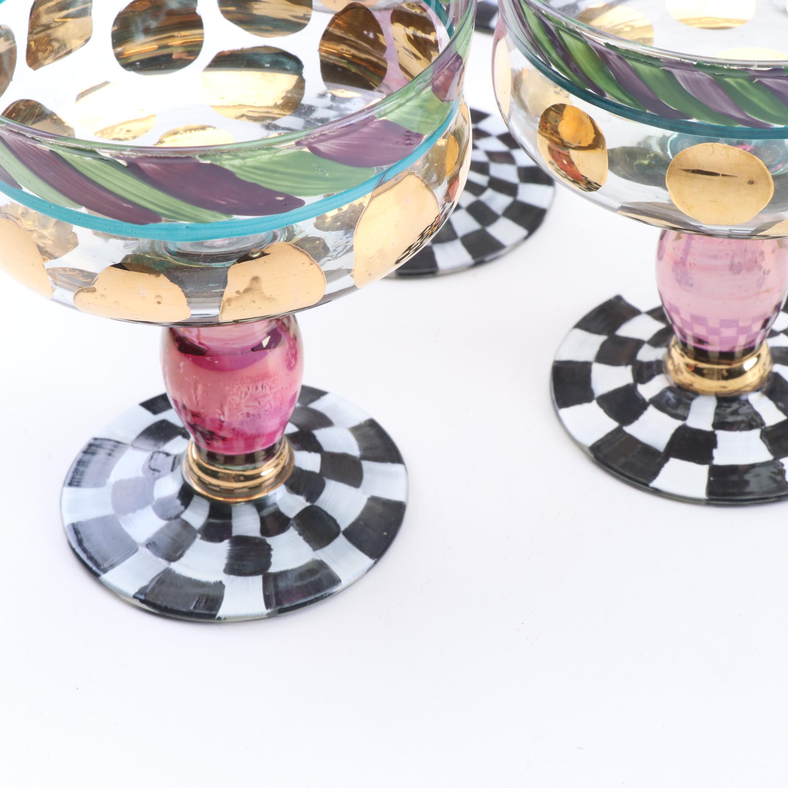 Victoria & Richard MacKenzie-Childs Hand-Painted Cocktail Glasses, 1991