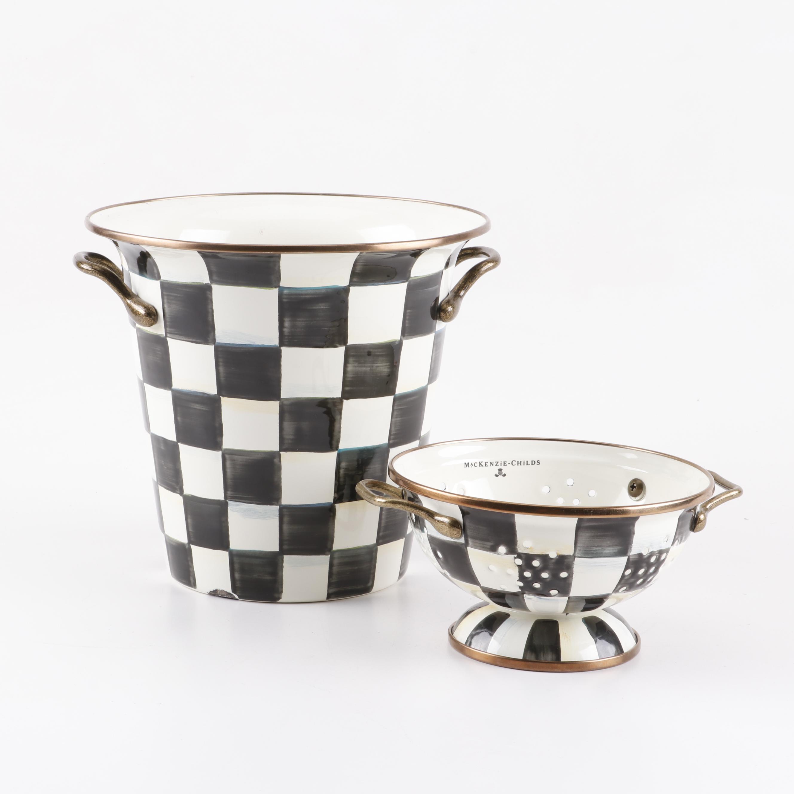 MacKenzie-Childs "Courtly Check" Tea Kettles, Colander, and Wine Cooler