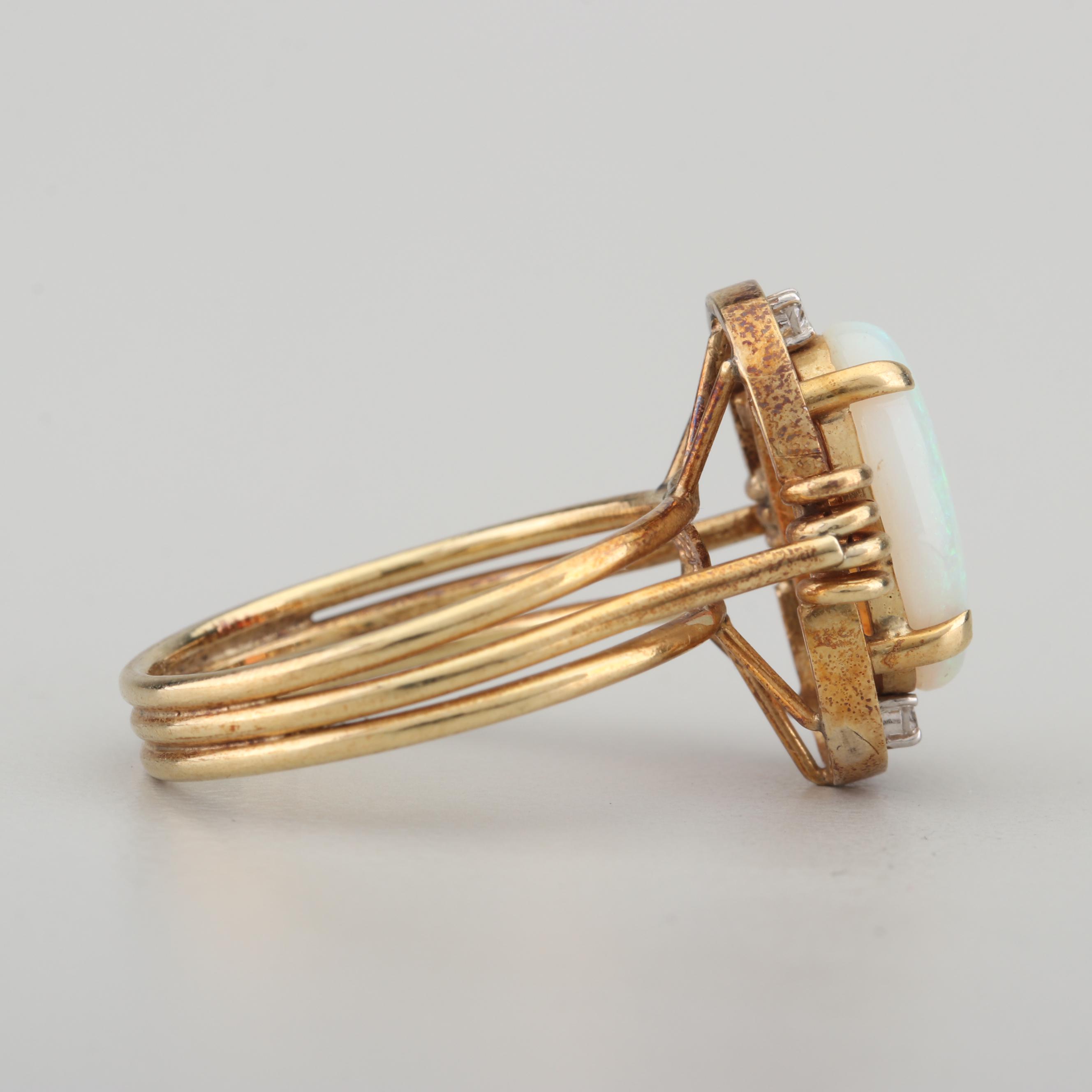 14K Yellow Gold Opal and Diamond Ring