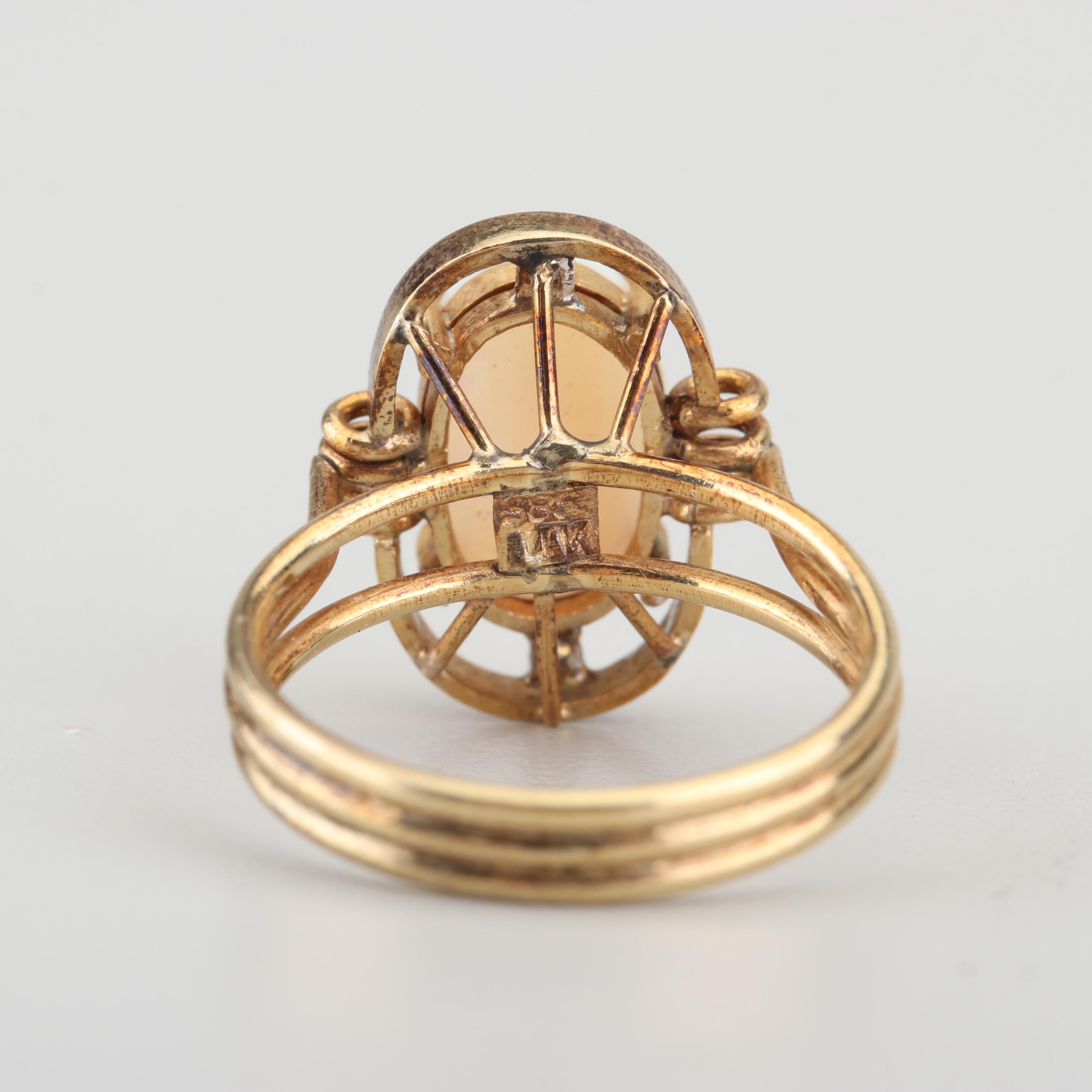 14K Yellow Gold Opal and Diamond Ring