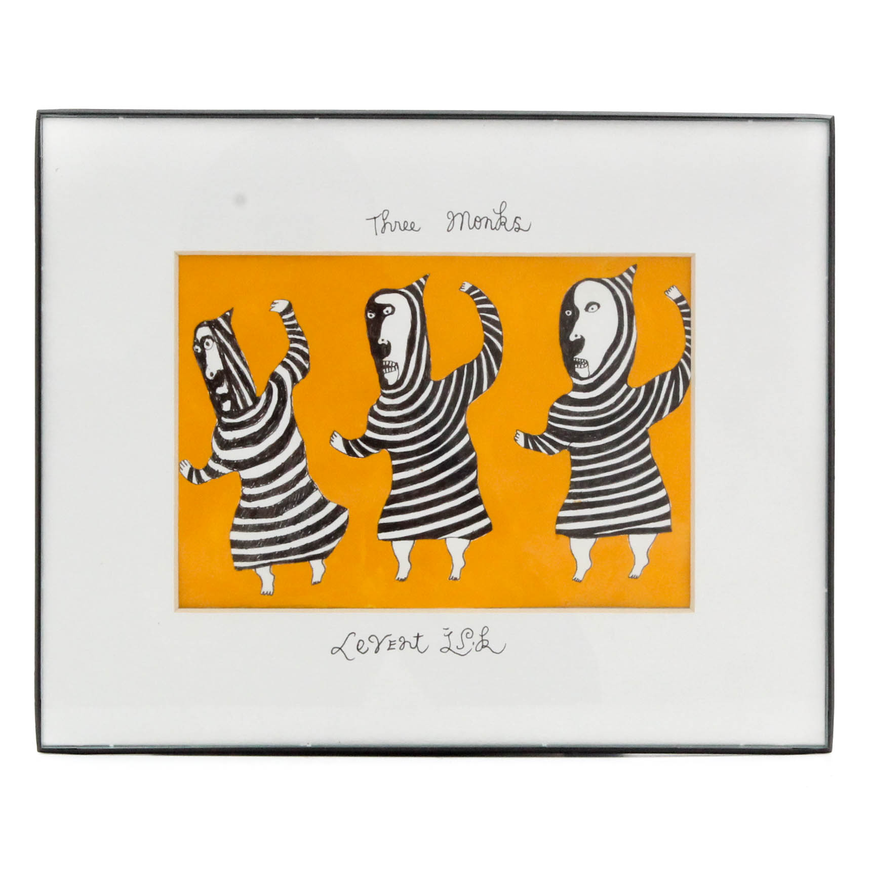 Levent Isik Mixed Media Drawing "Three Monks"