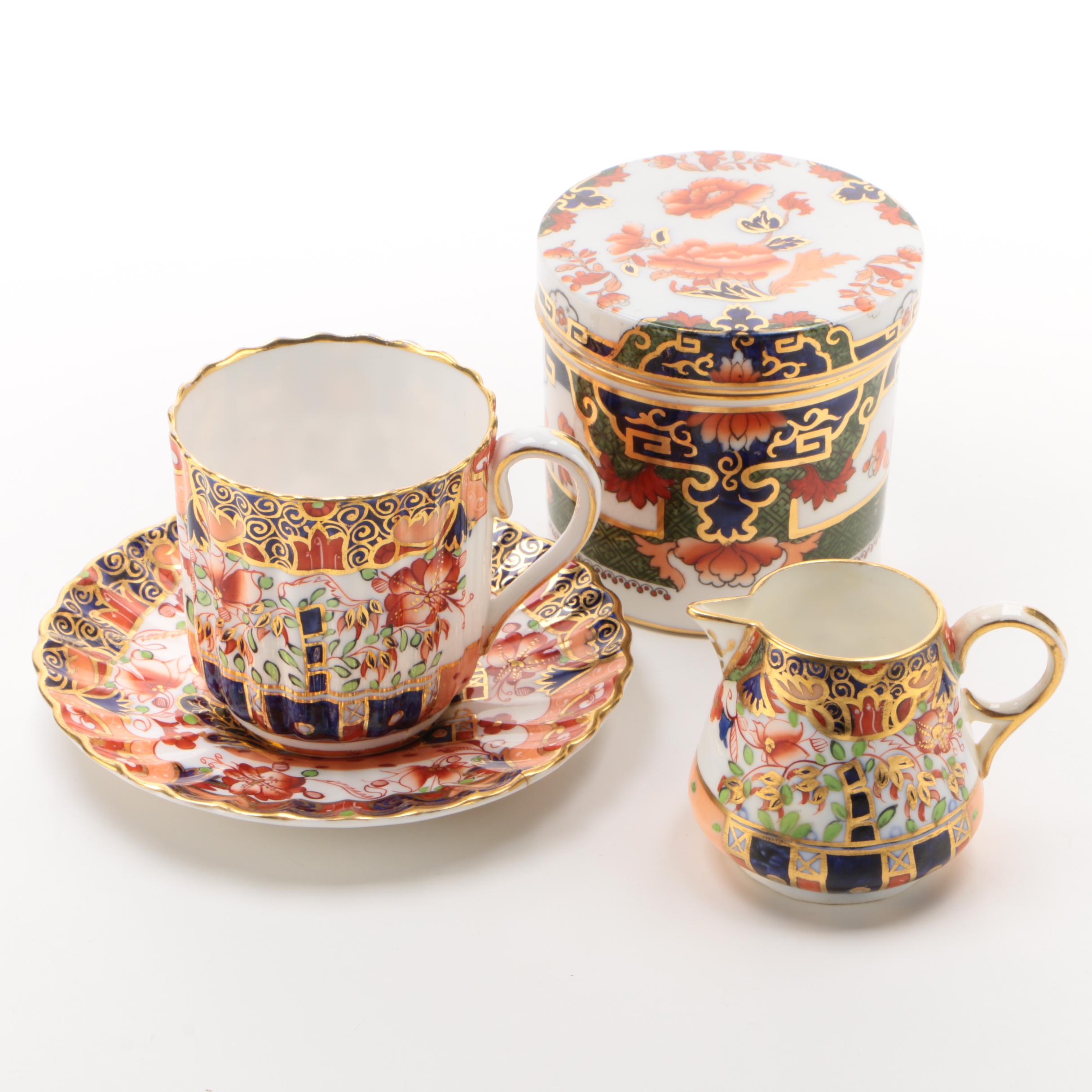 Copeland Spode "Imari" Demitasse Cup and Saucer with Creamer and Tea Canister