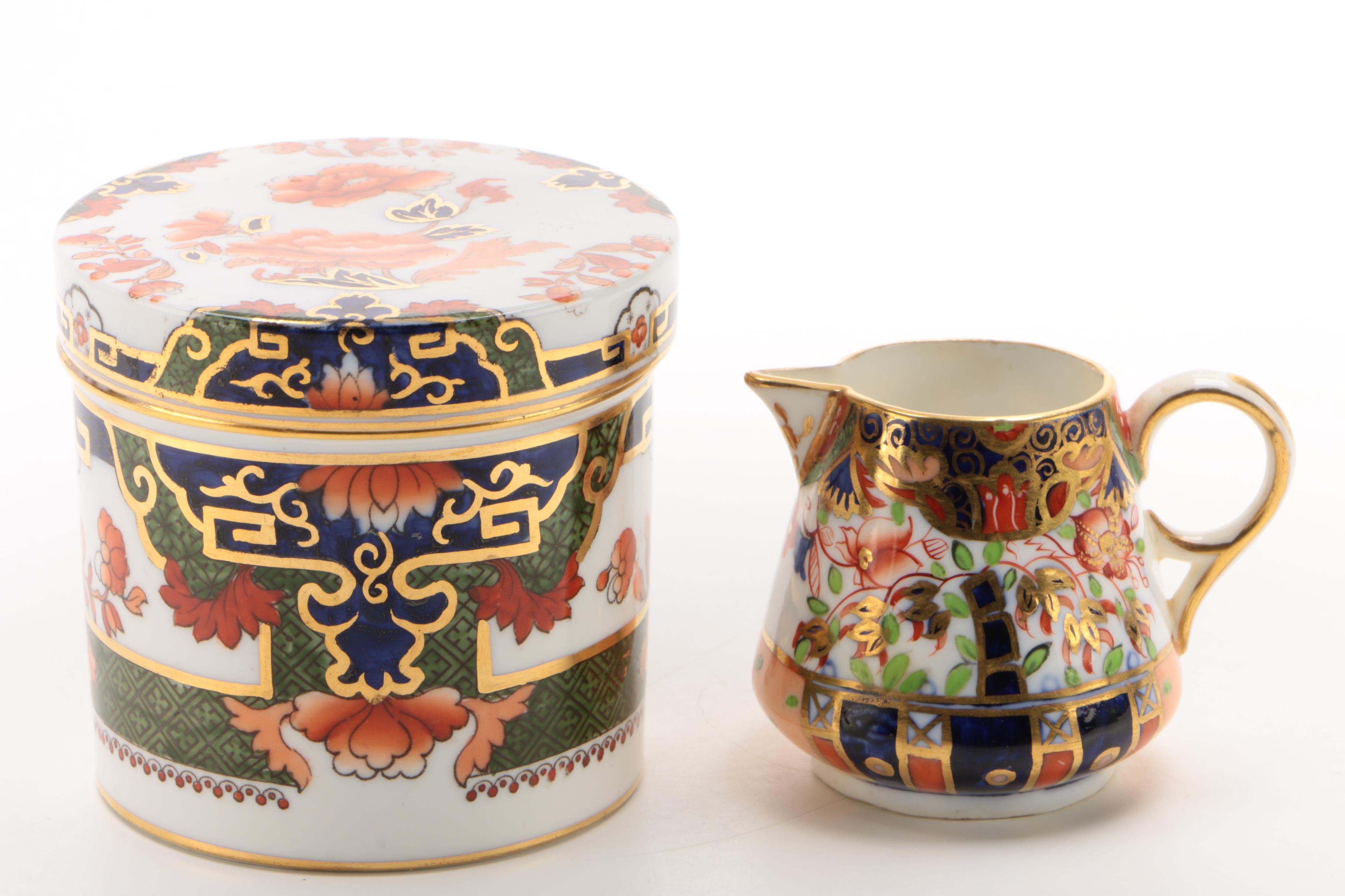 Copeland Spode "Imari" Demitasse Cup and Saucer with Creamer and Tea Canister