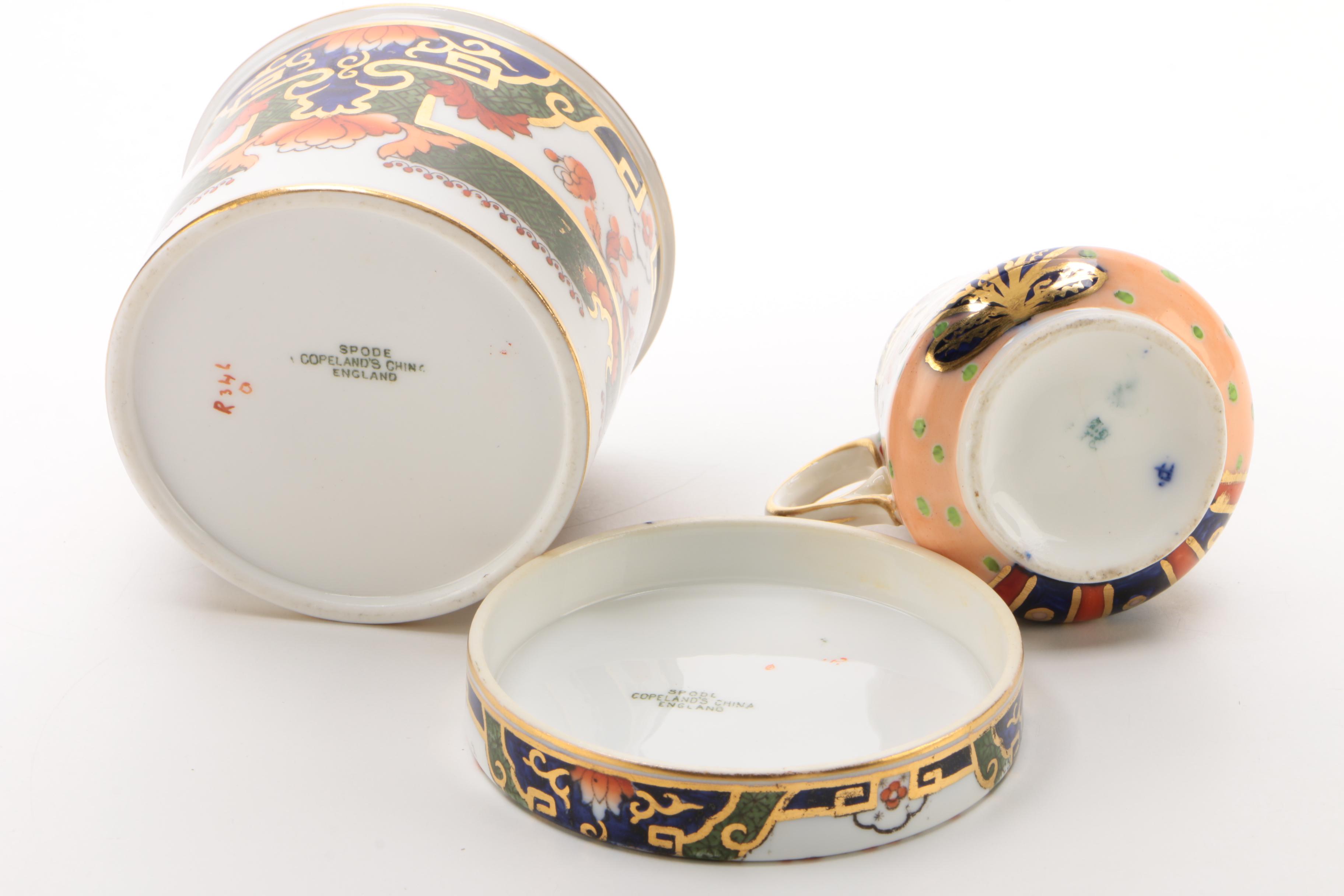Copeland Spode "Imari" Demitasse Cup and Saucer with Creamer and Tea Canister