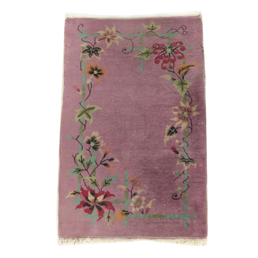 Art Deco Chinese Loomed Floral Wool Area Rug