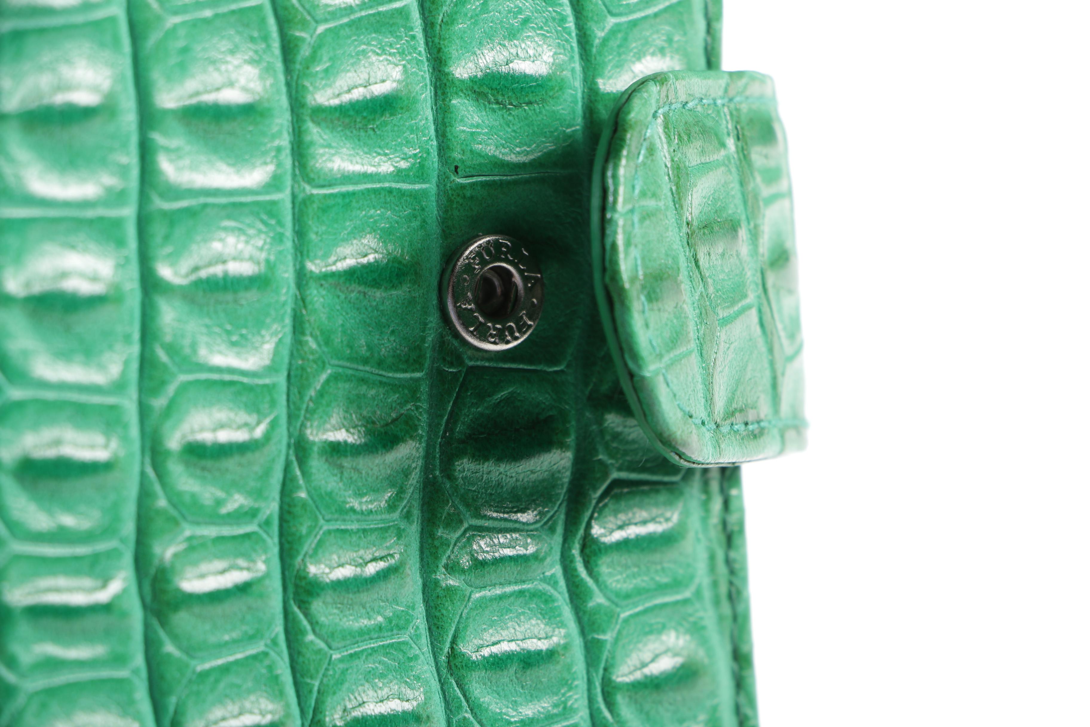 Furla Crocodile Embossed Green Leather Piper Bag with Wallet