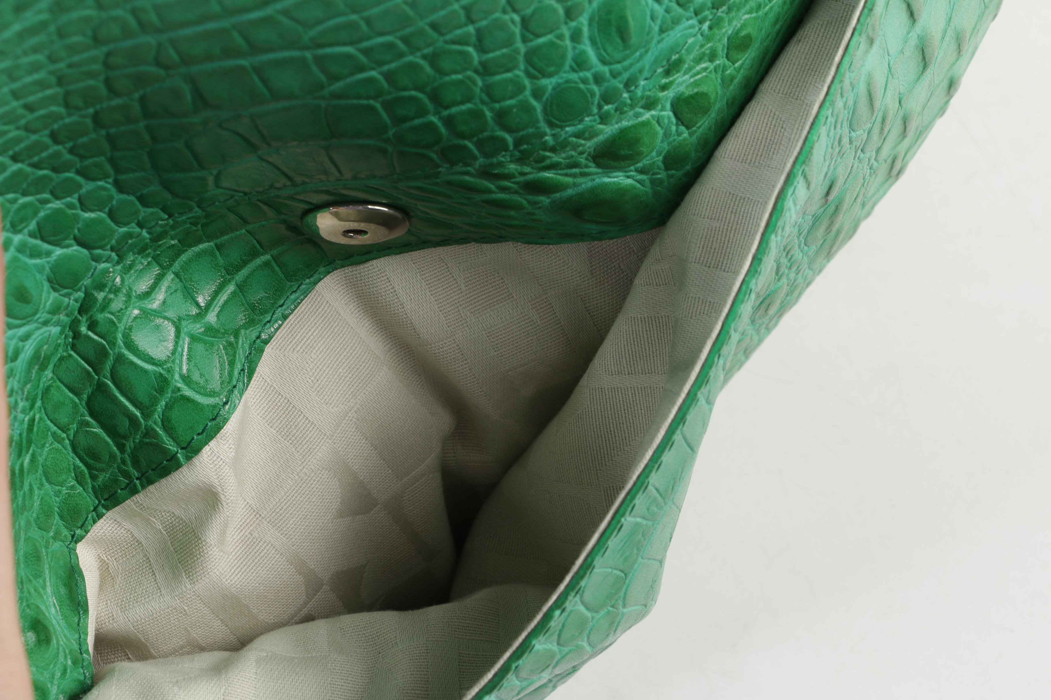 Furla Crocodile Embossed Green Leather Piper Bag with Wallet