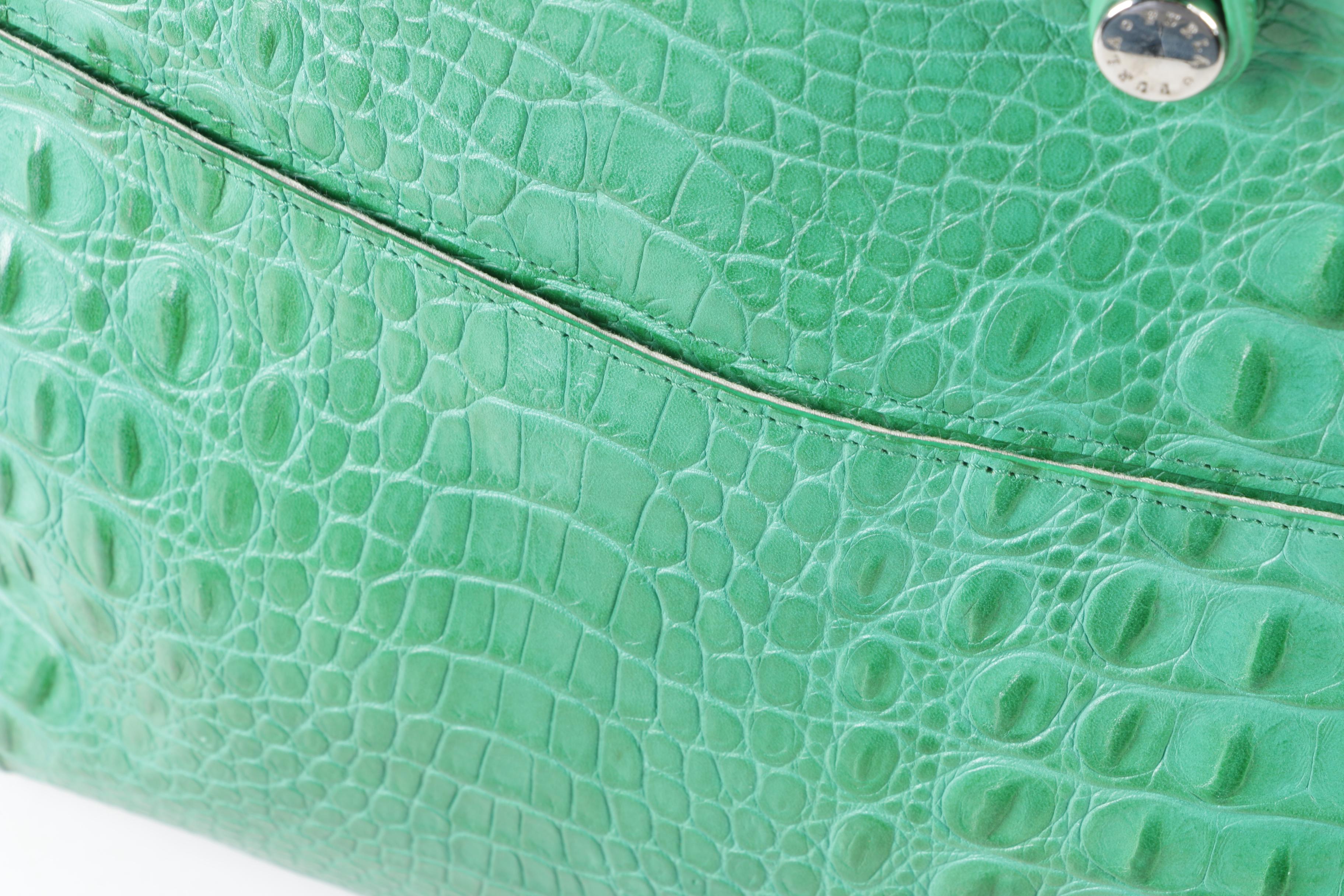 Furla Crocodile Embossed Green Leather Piper Bag with Wallet