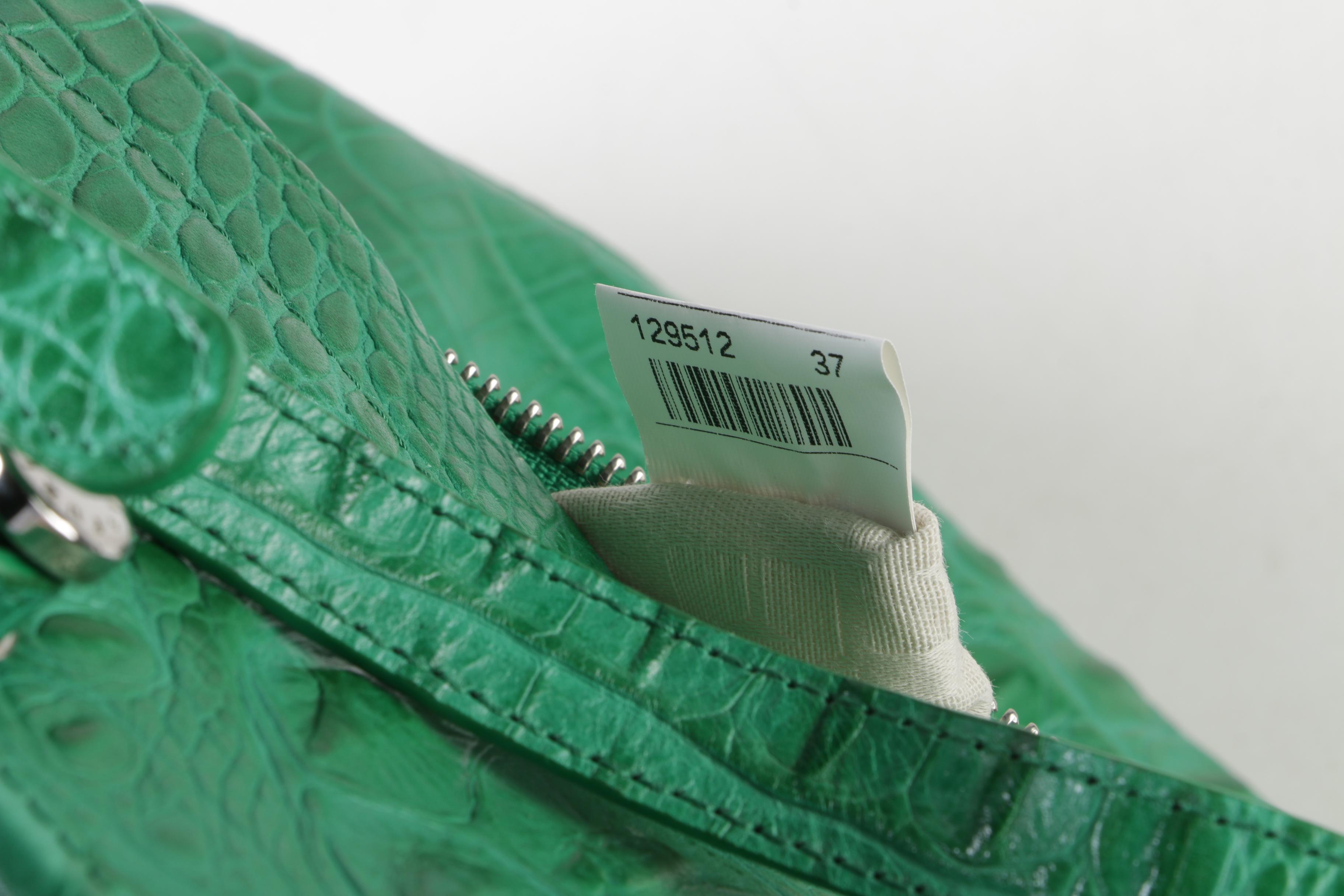 Furla Crocodile Embossed Green Leather Piper Bag with Wallet