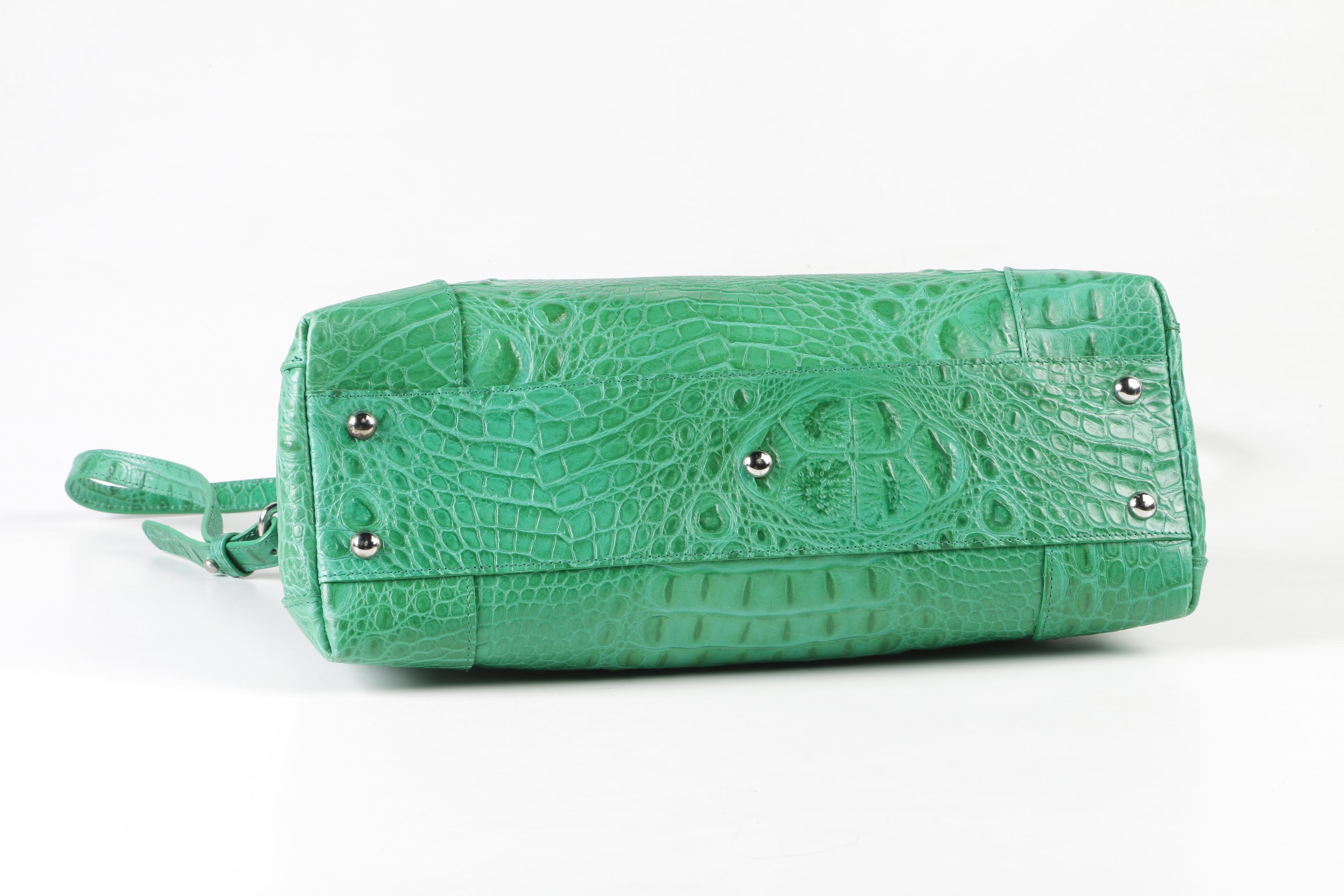 Furla Crocodile Embossed Green Leather Piper Bag with Wallet