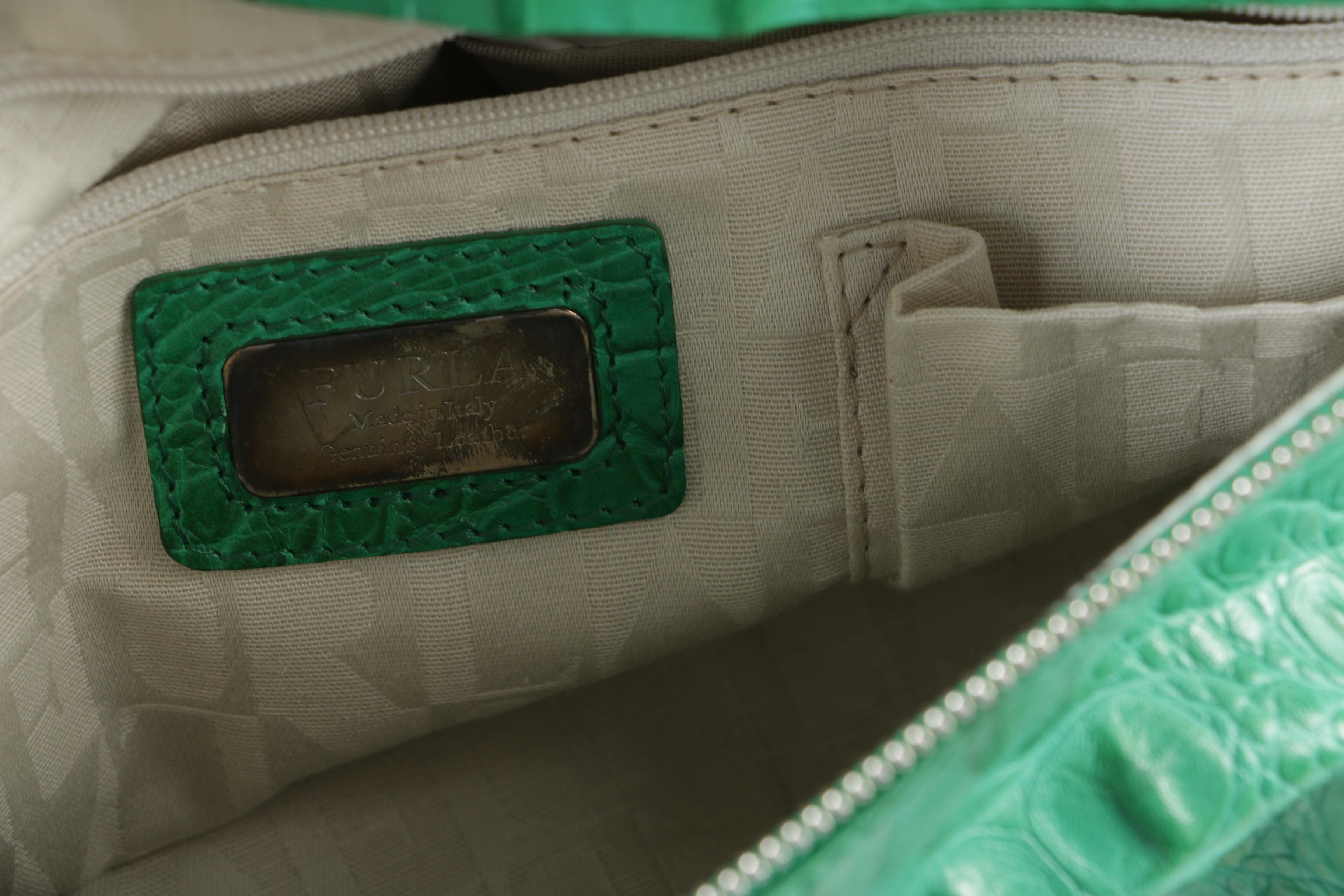 Furla Crocodile Embossed Green Leather Piper Bag with Wallet