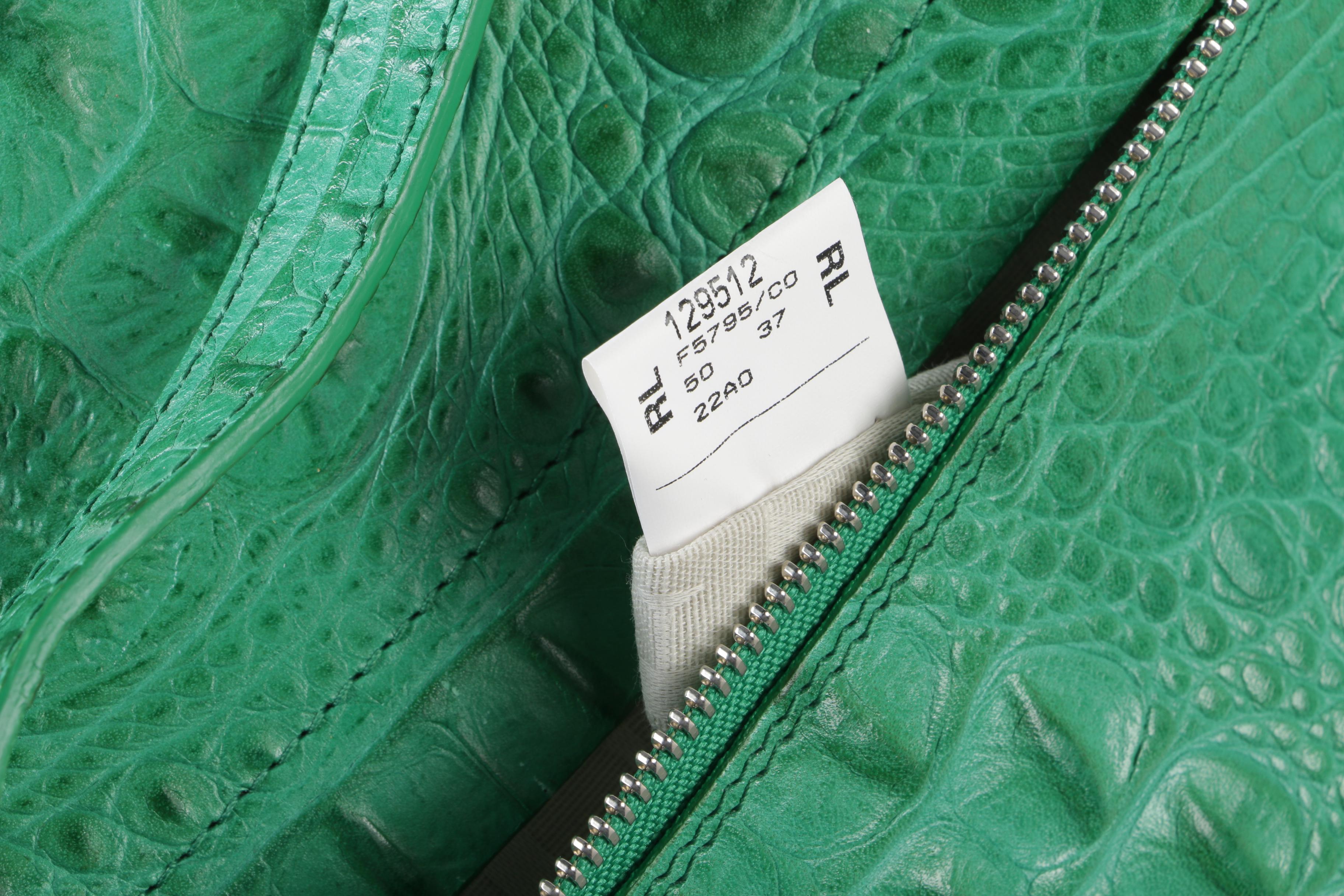 Furla Crocodile Embossed Green Leather Piper Bag with Wallet