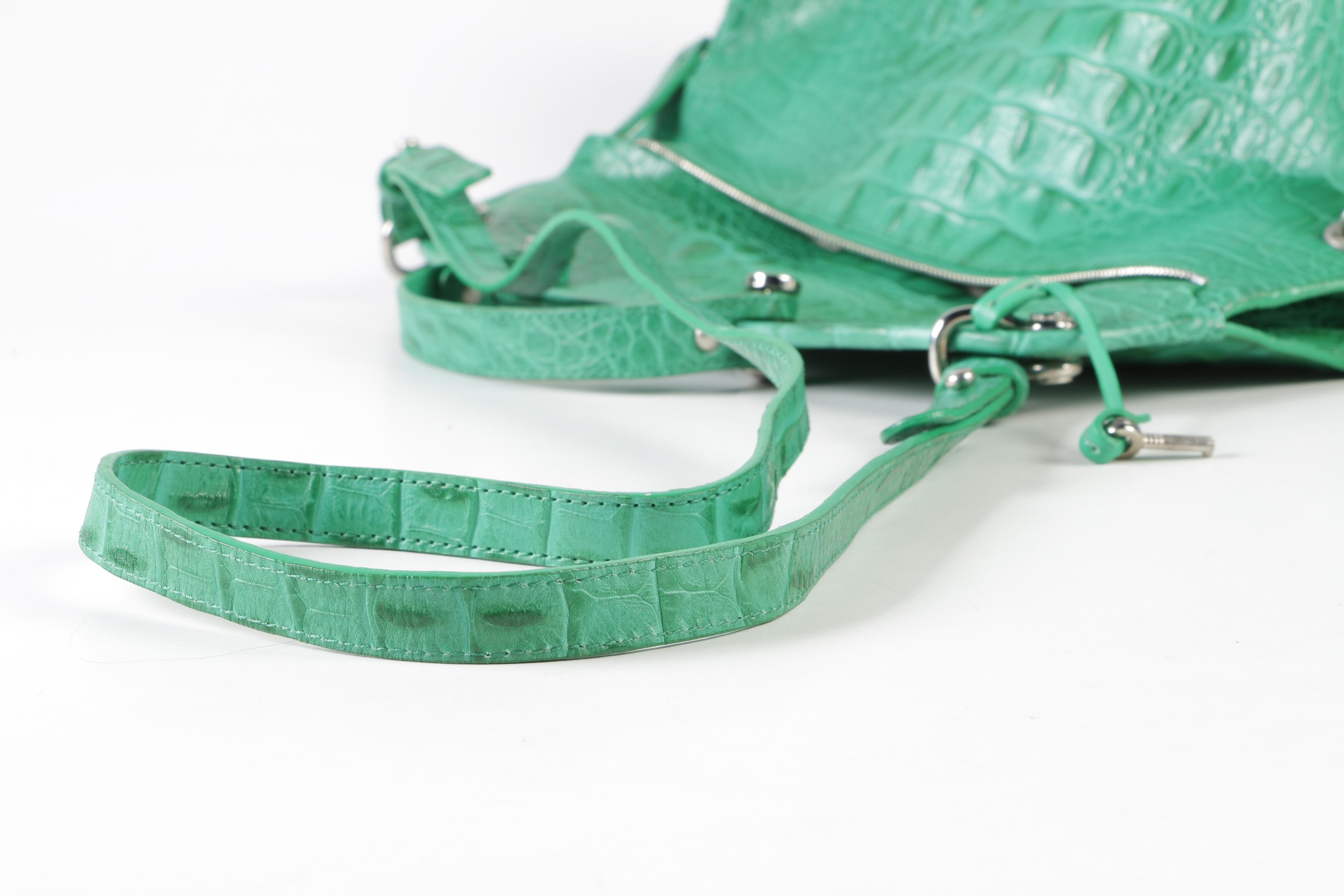 Furla Crocodile Embossed Green Leather Piper Bag with Wallet