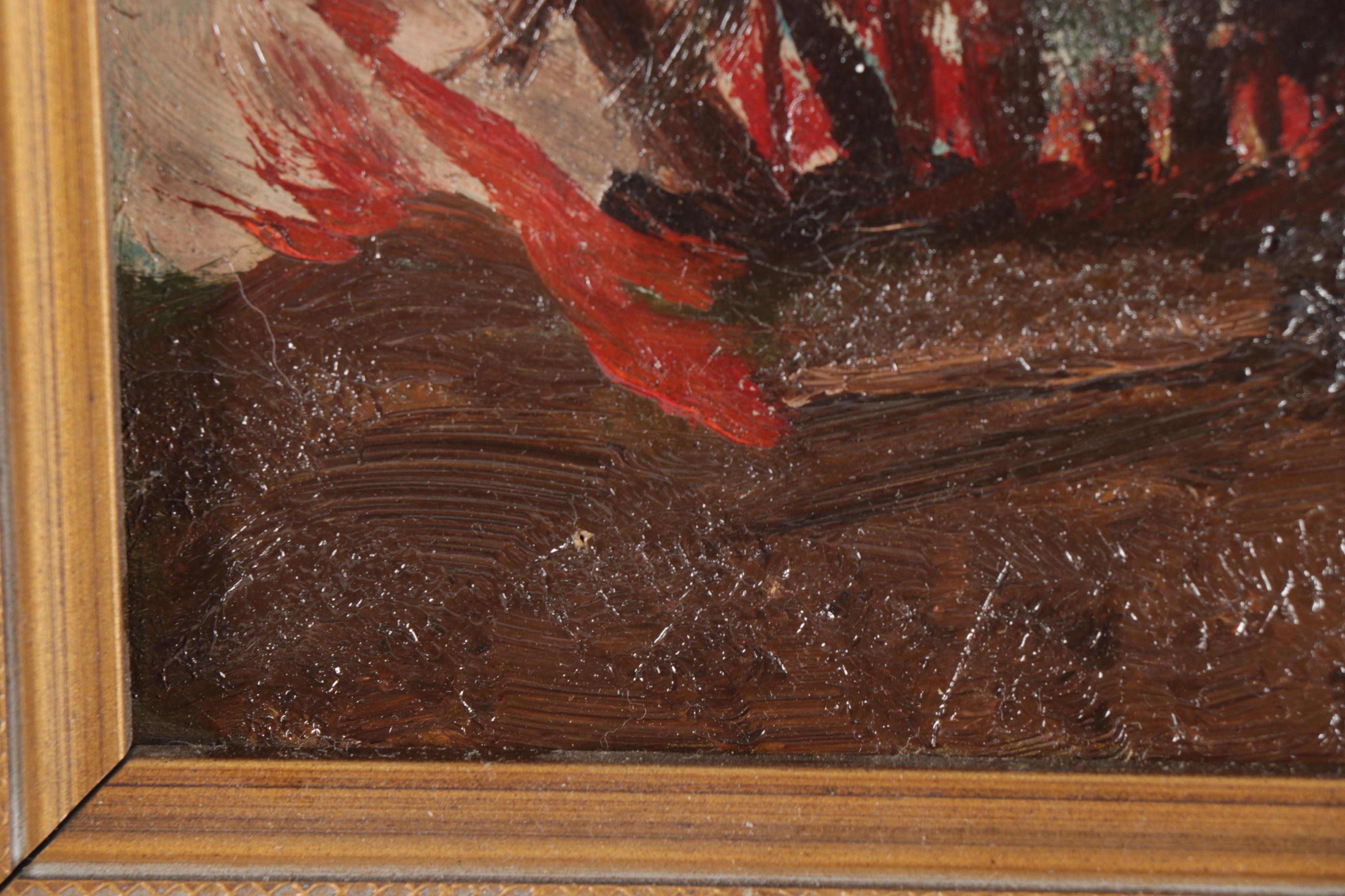 Early 20th Century Forest Fire Oil Painting