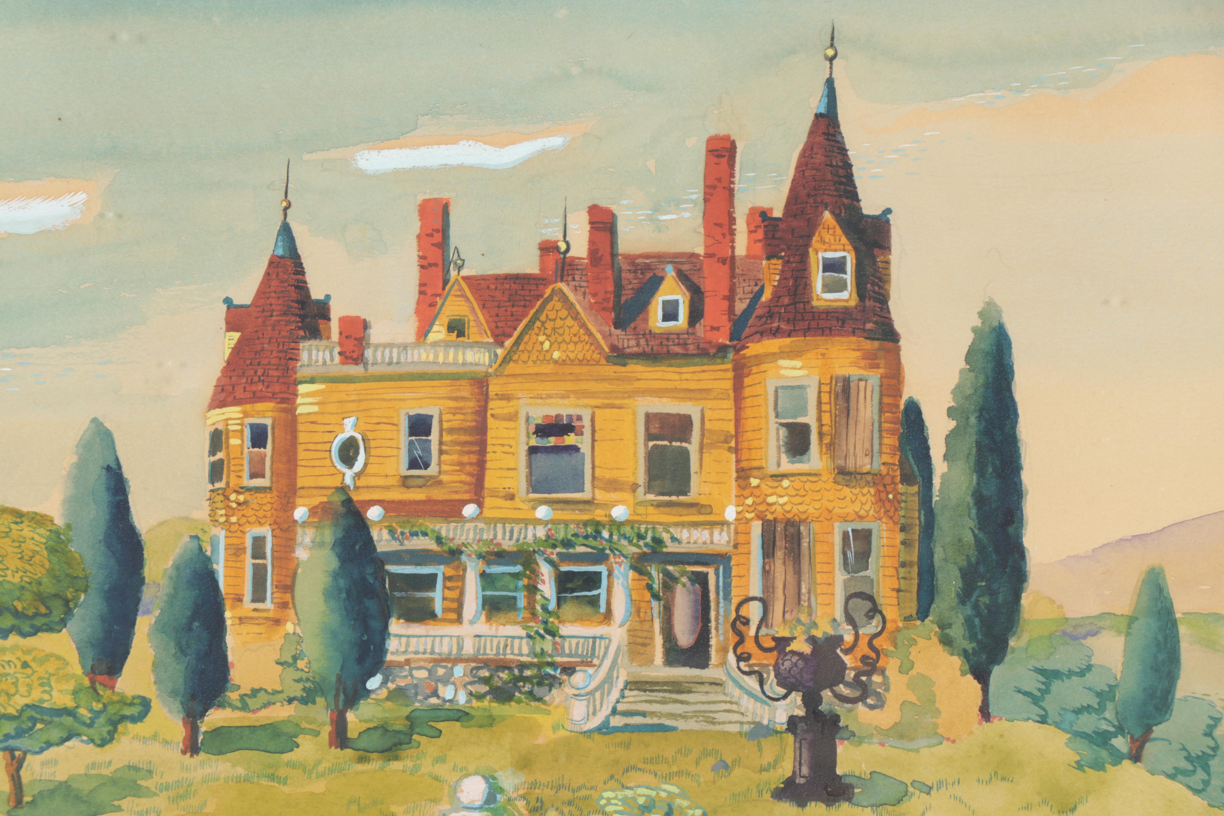 Edward Trowbridge Ryerson Gouache Painting "House on the Hudson"