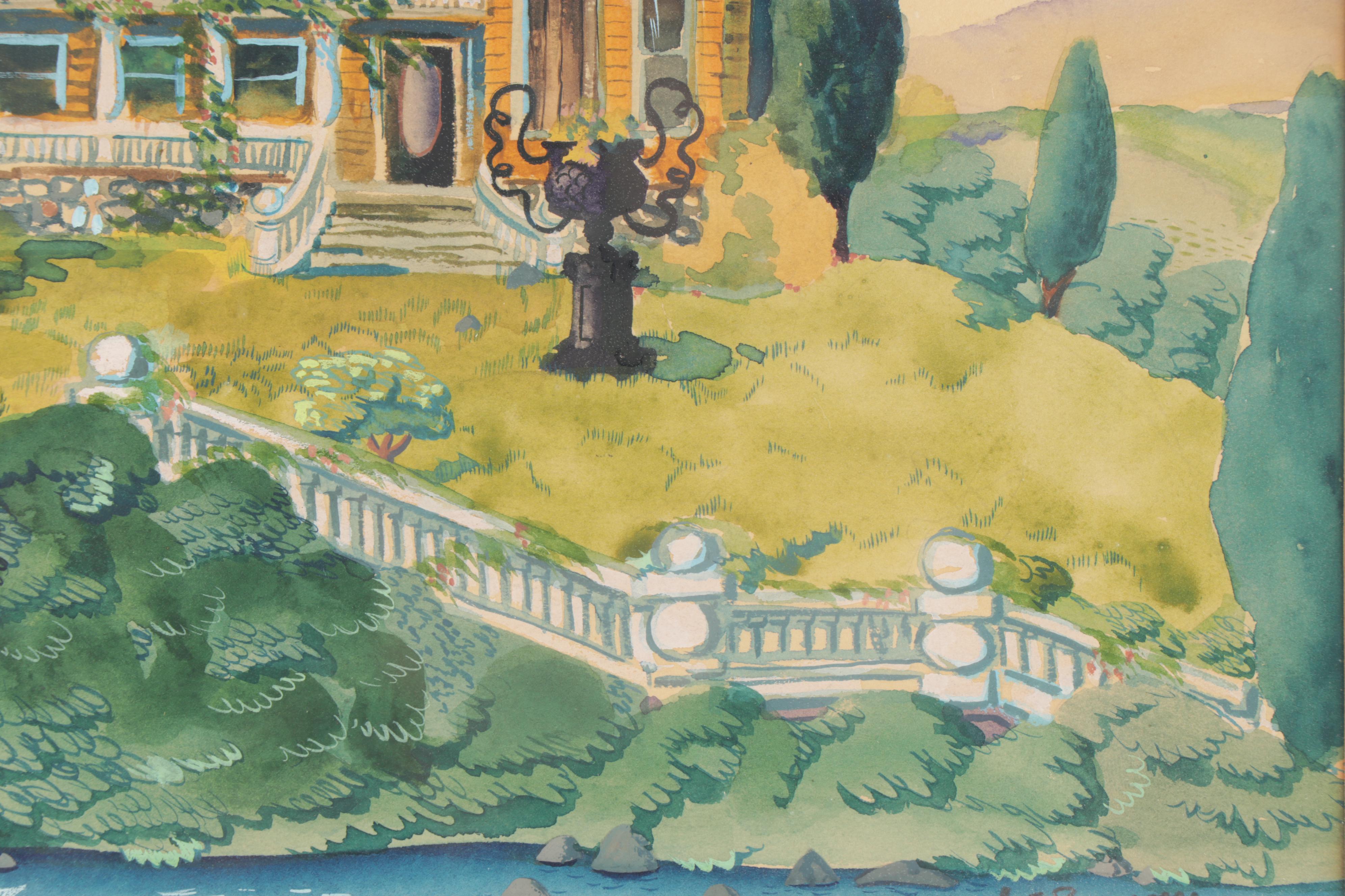 Edward Trowbridge Ryerson Gouache Painting "House on the Hudson"