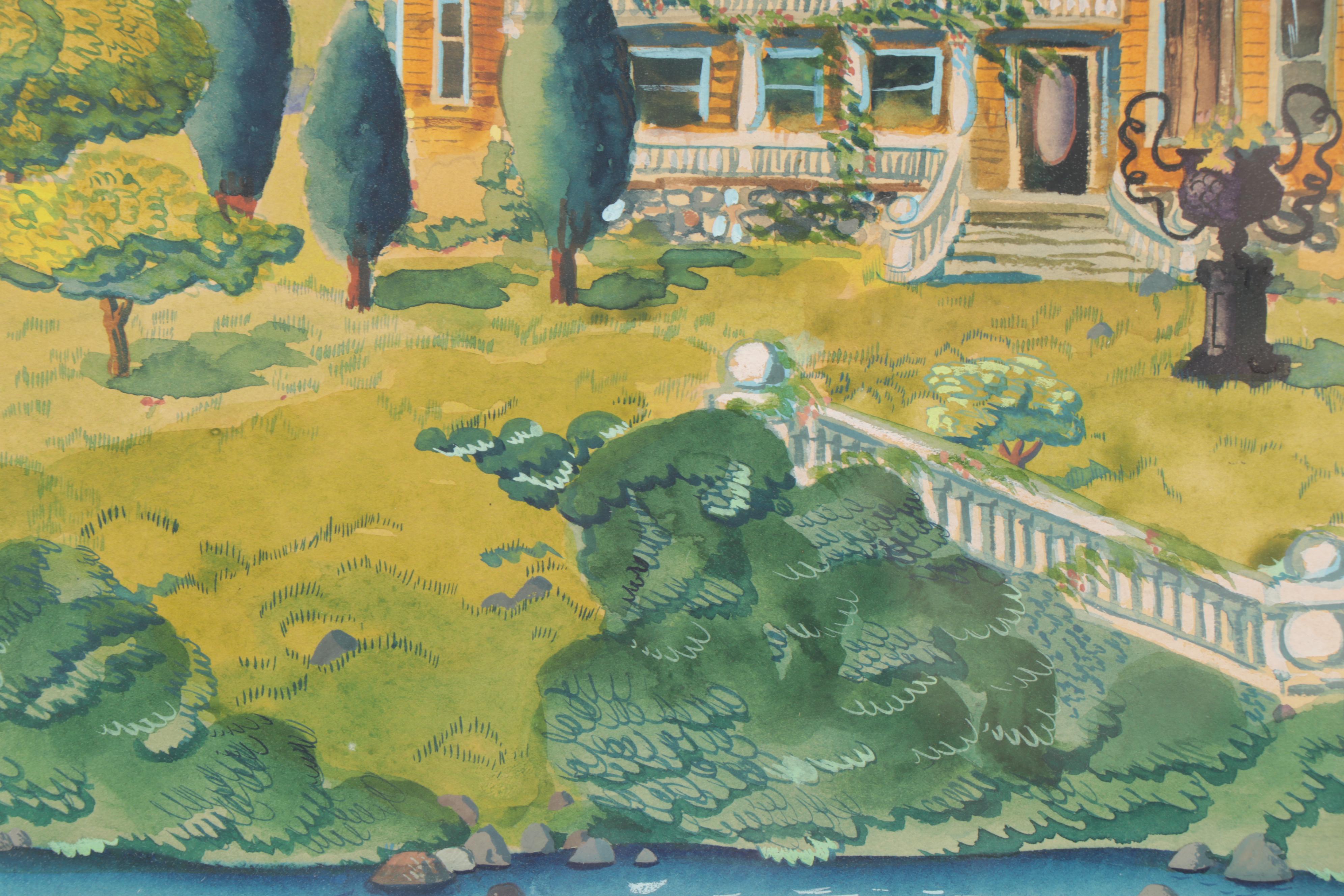 Edward Trowbridge Ryerson Gouache Painting "House on the Hudson"