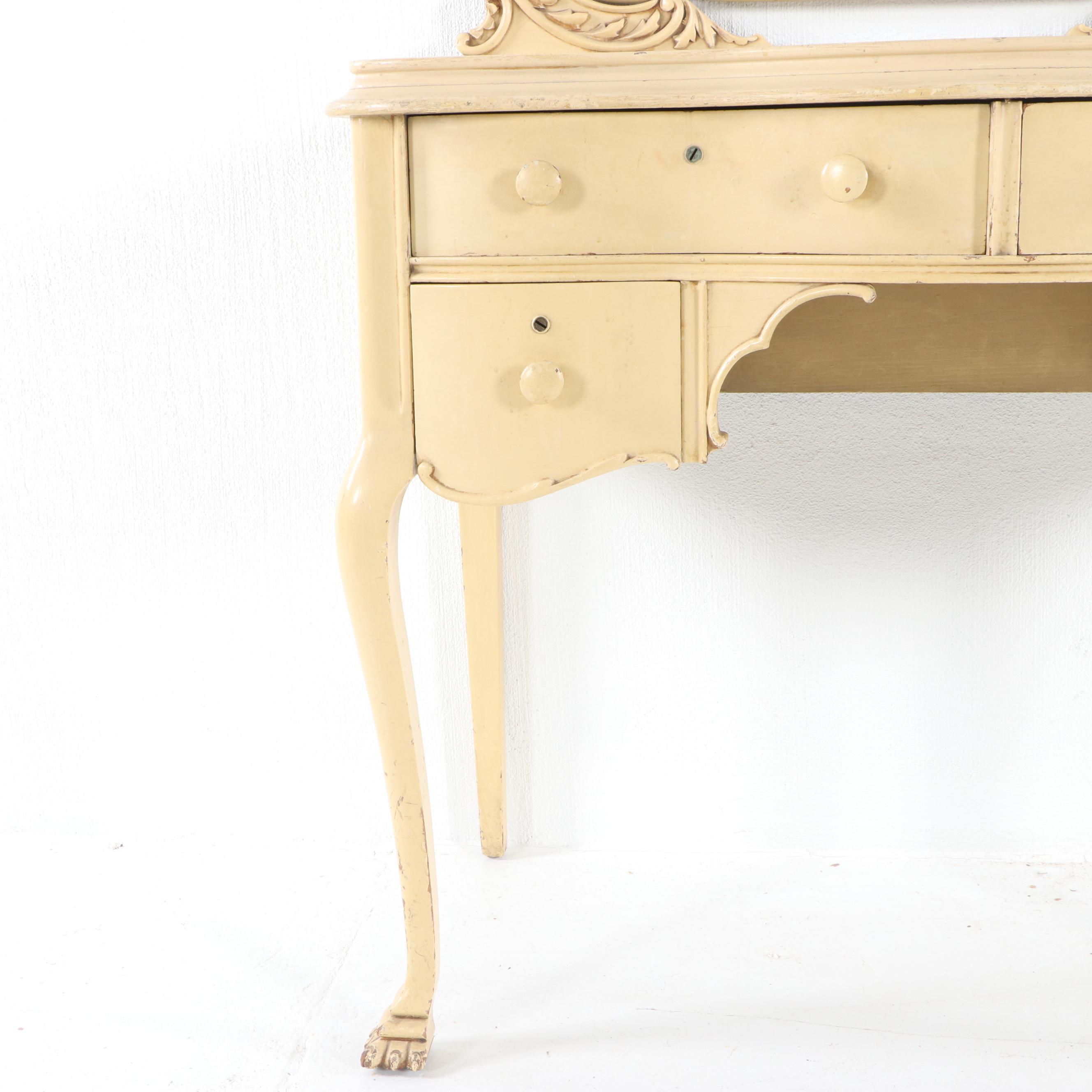 Late Victorian Style Creme-Painted Wooden Vanity Table by Quarter Sawn