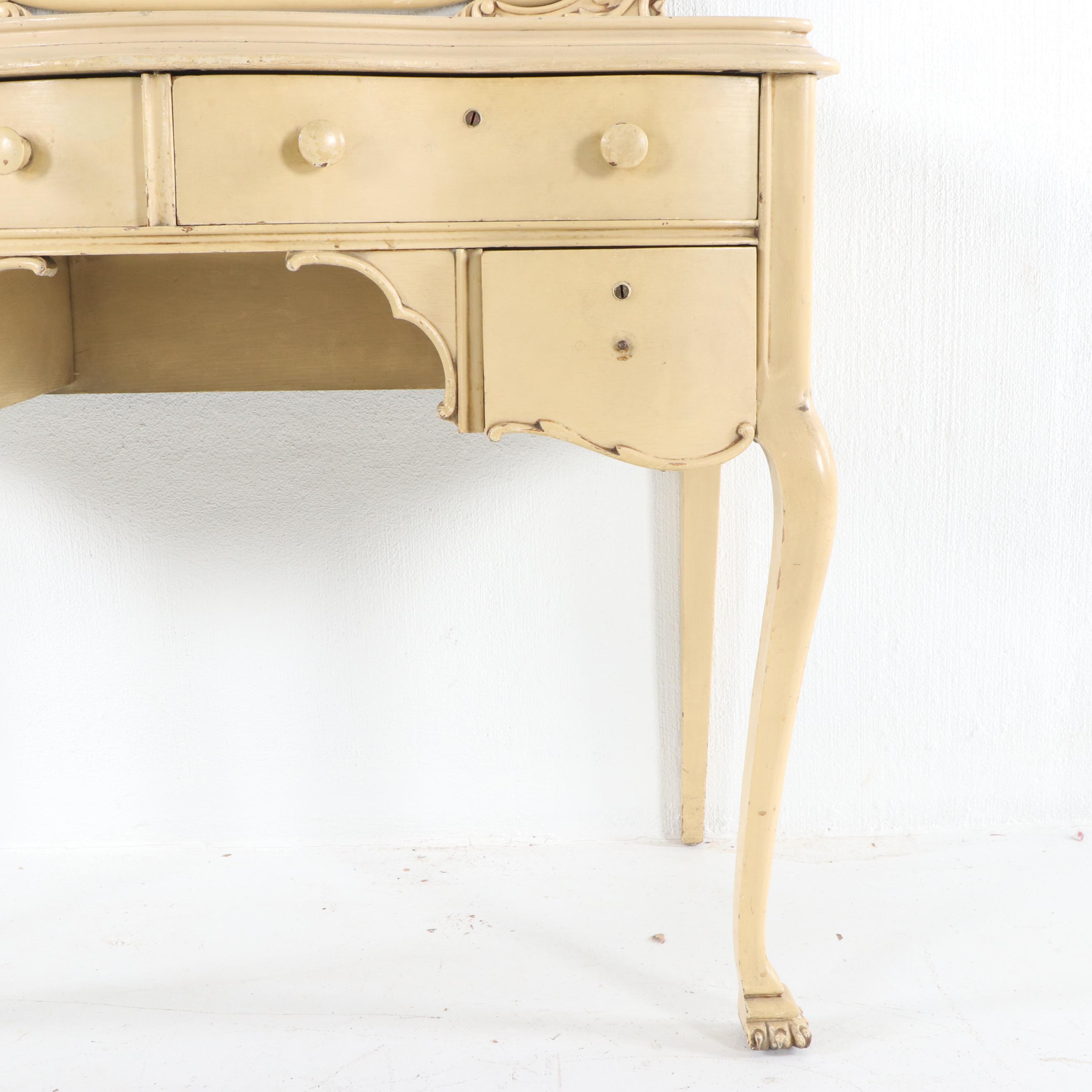Late Victorian Style Creme-Painted Wooden Vanity Table by Quarter Sawn
