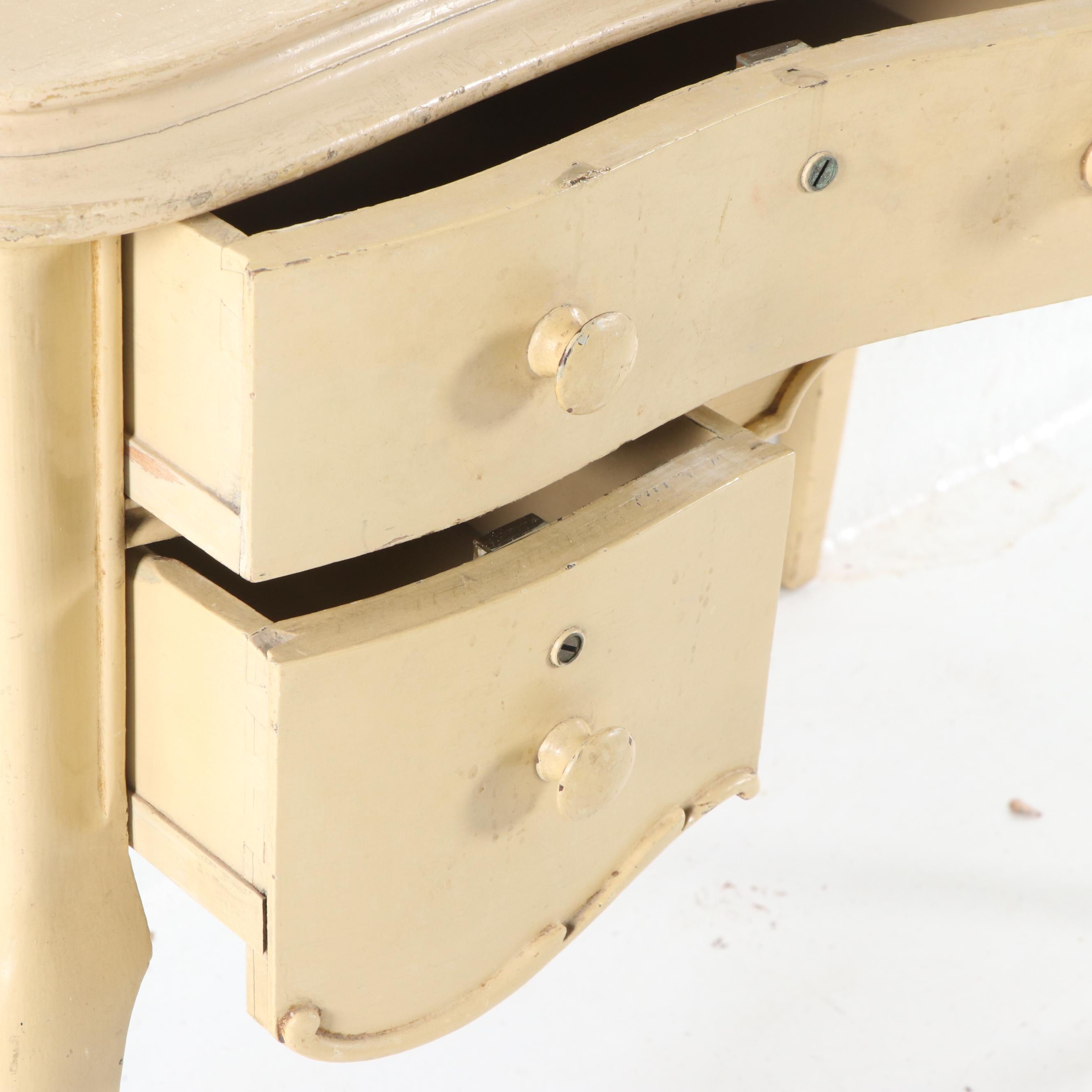 Late Victorian Style Creme-Painted Wooden Vanity Table by Quarter Sawn