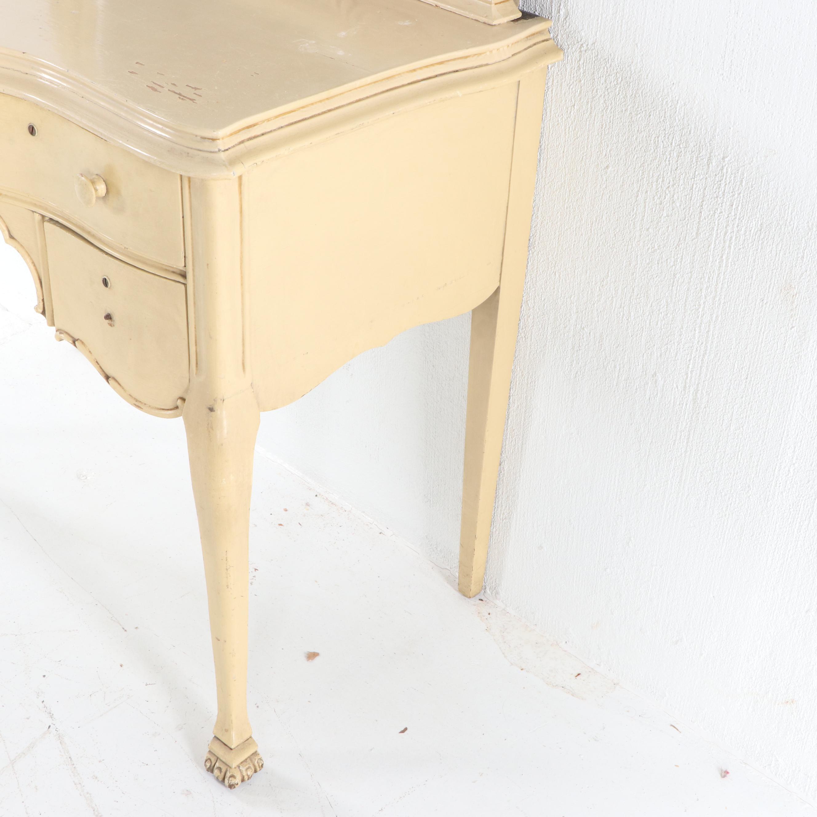 Late Victorian Style Creme-Painted Wooden Vanity Table by Quarter Sawn