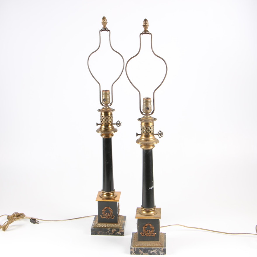 Pair of Marble and Brass Table Lamps