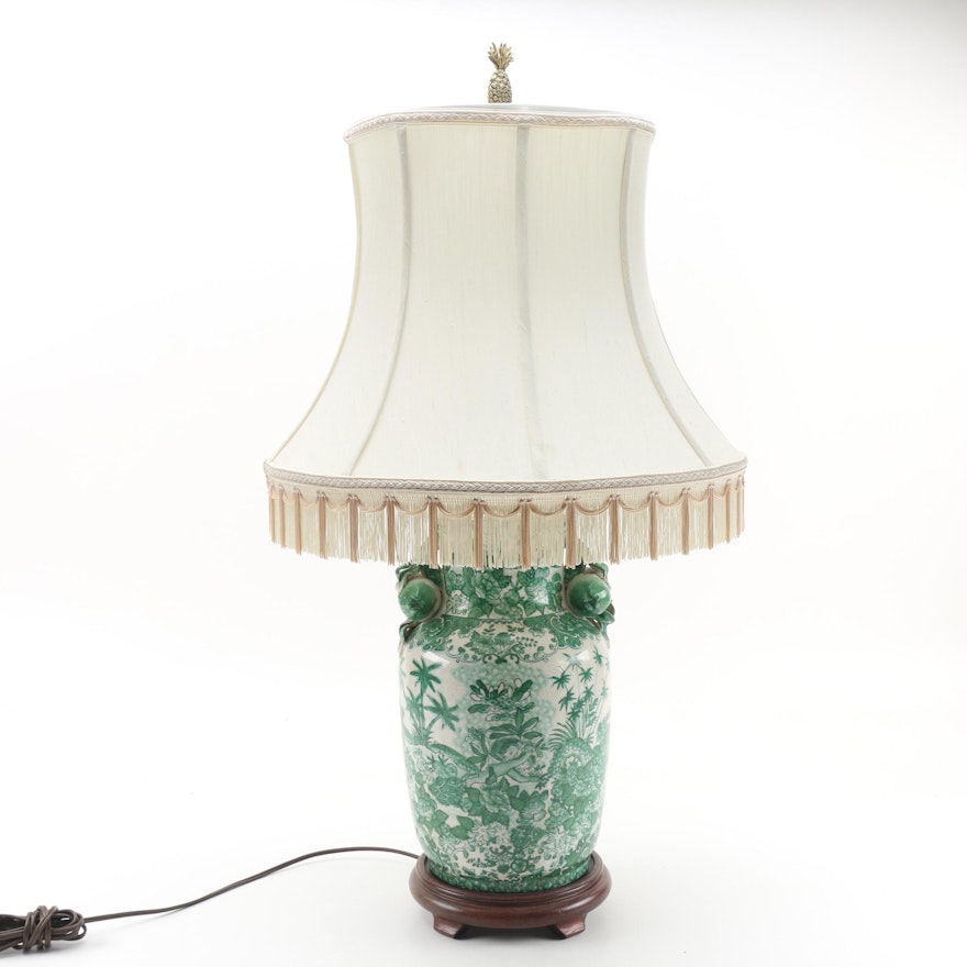 Repurposed Ceramic Vase Table Lamp with Shade and Pineapple Finial