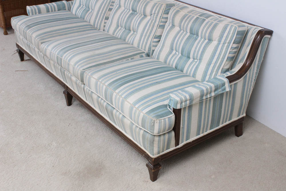 Vintage Wood Framed Upholstered Sofa