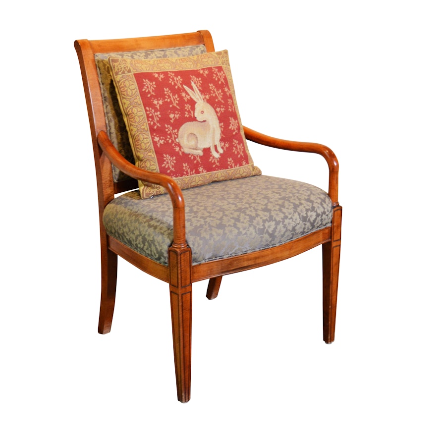 Leaf Upholstered Armchair and J. Pansu Rabbit Pillow Late 20th Century