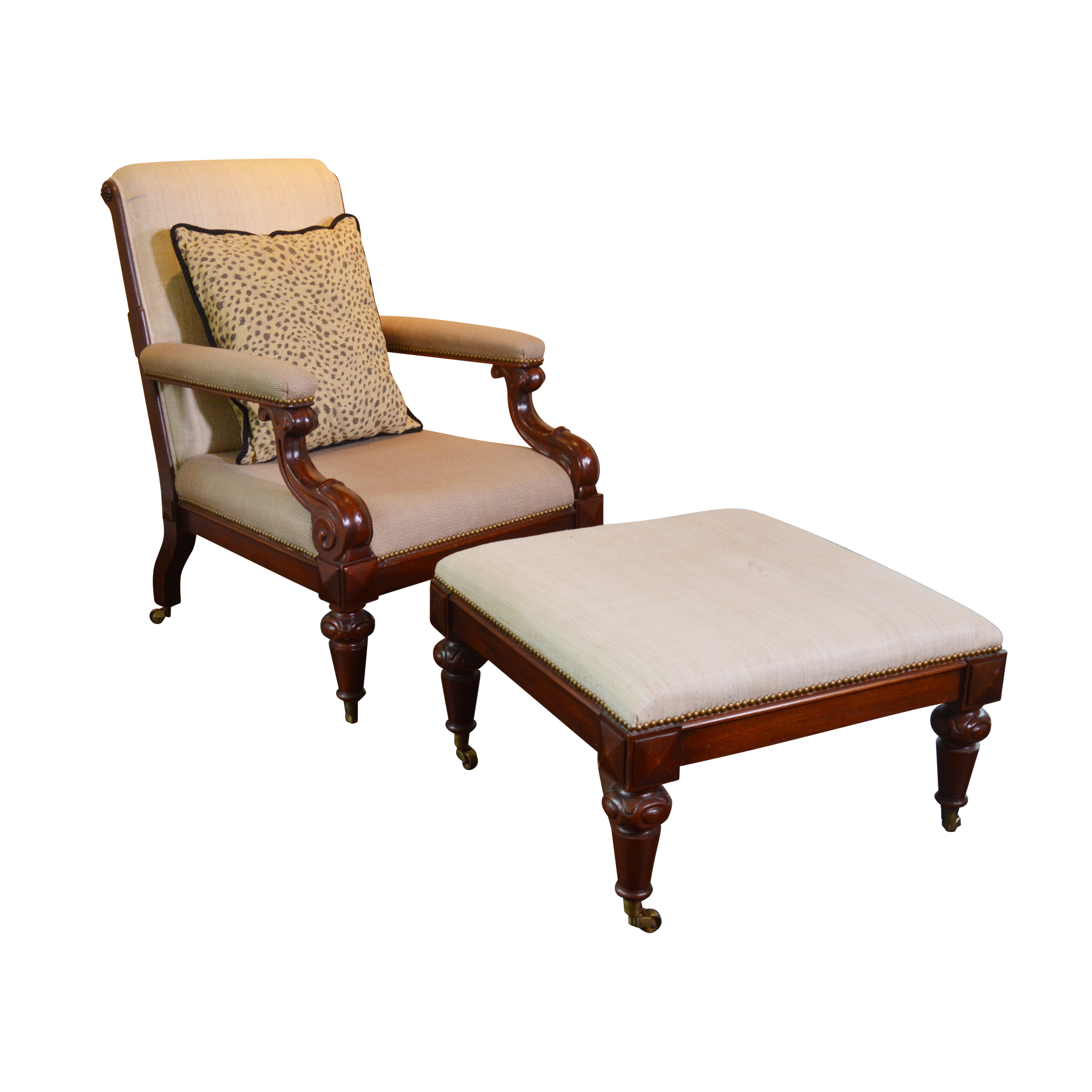 Empire Style Dual Fabric Upholstered Chair and Ottoman by Ralph Lauren Home