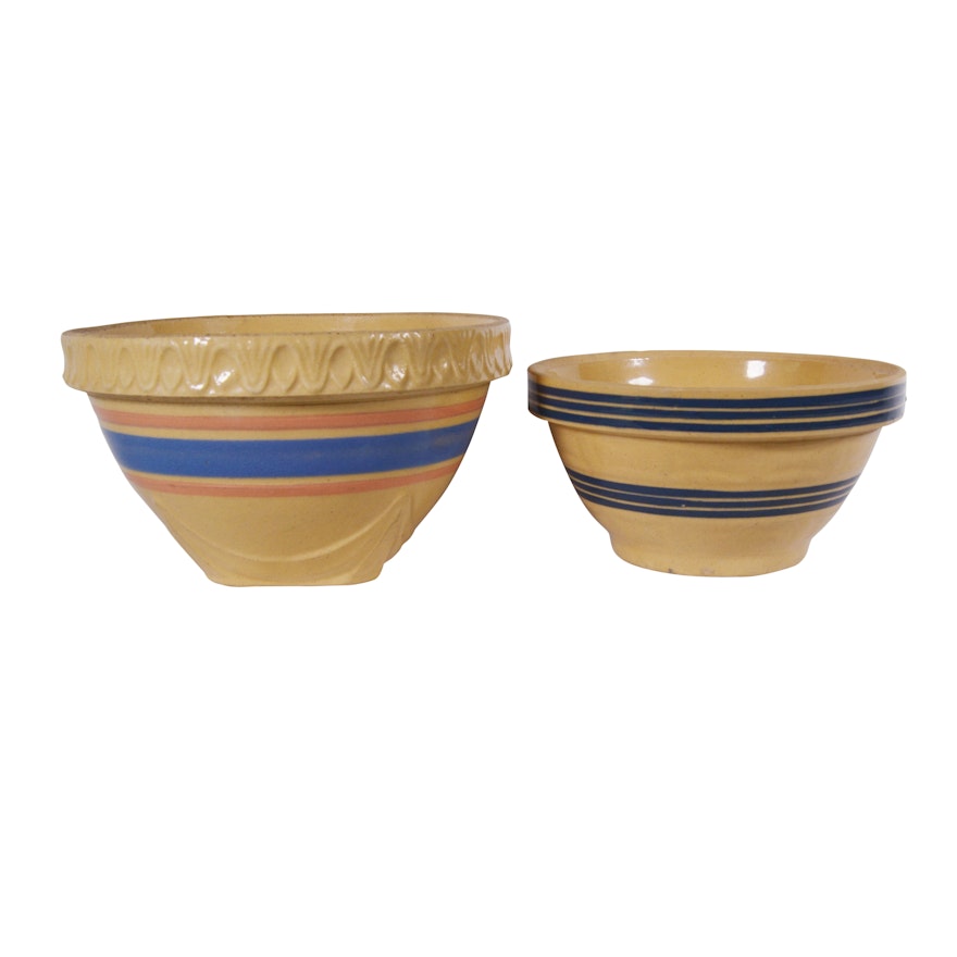 Yellow Ware Pottery Banded Mixing Bowls, Mid to Late 20th Century