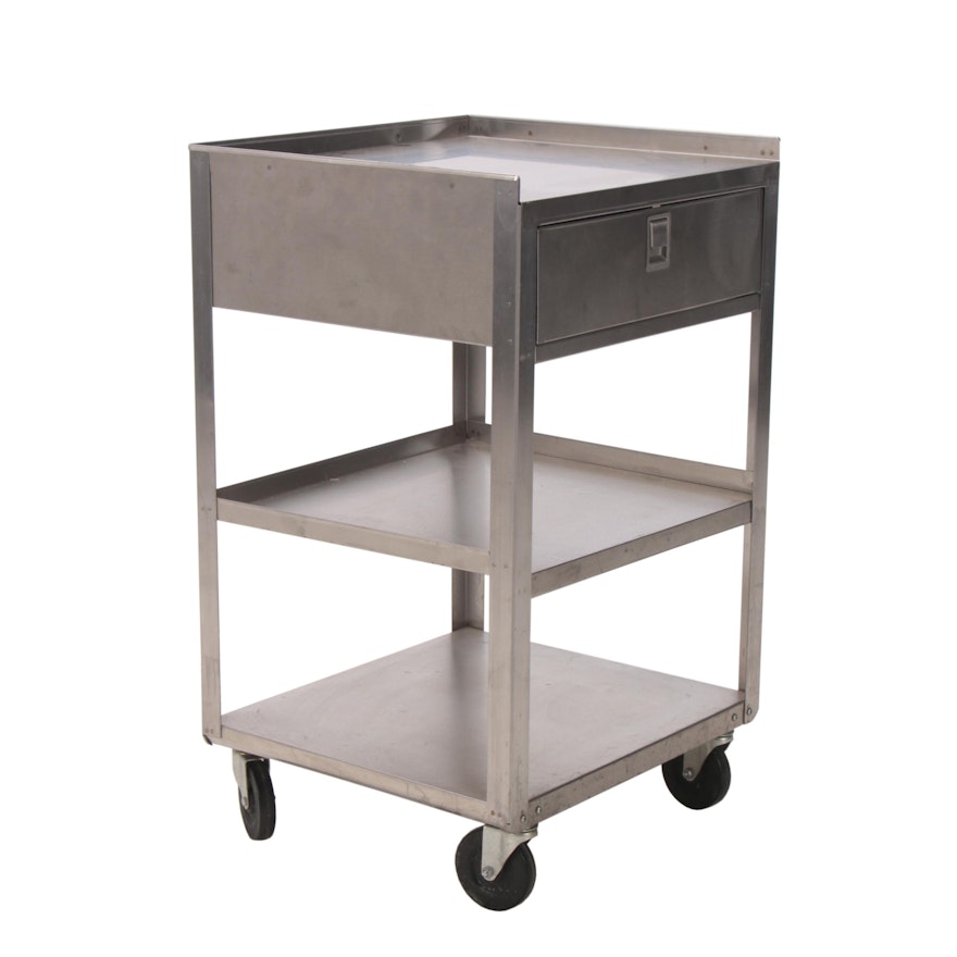 Industrial Stainless Steel Three-Tier Cart, 20th Century