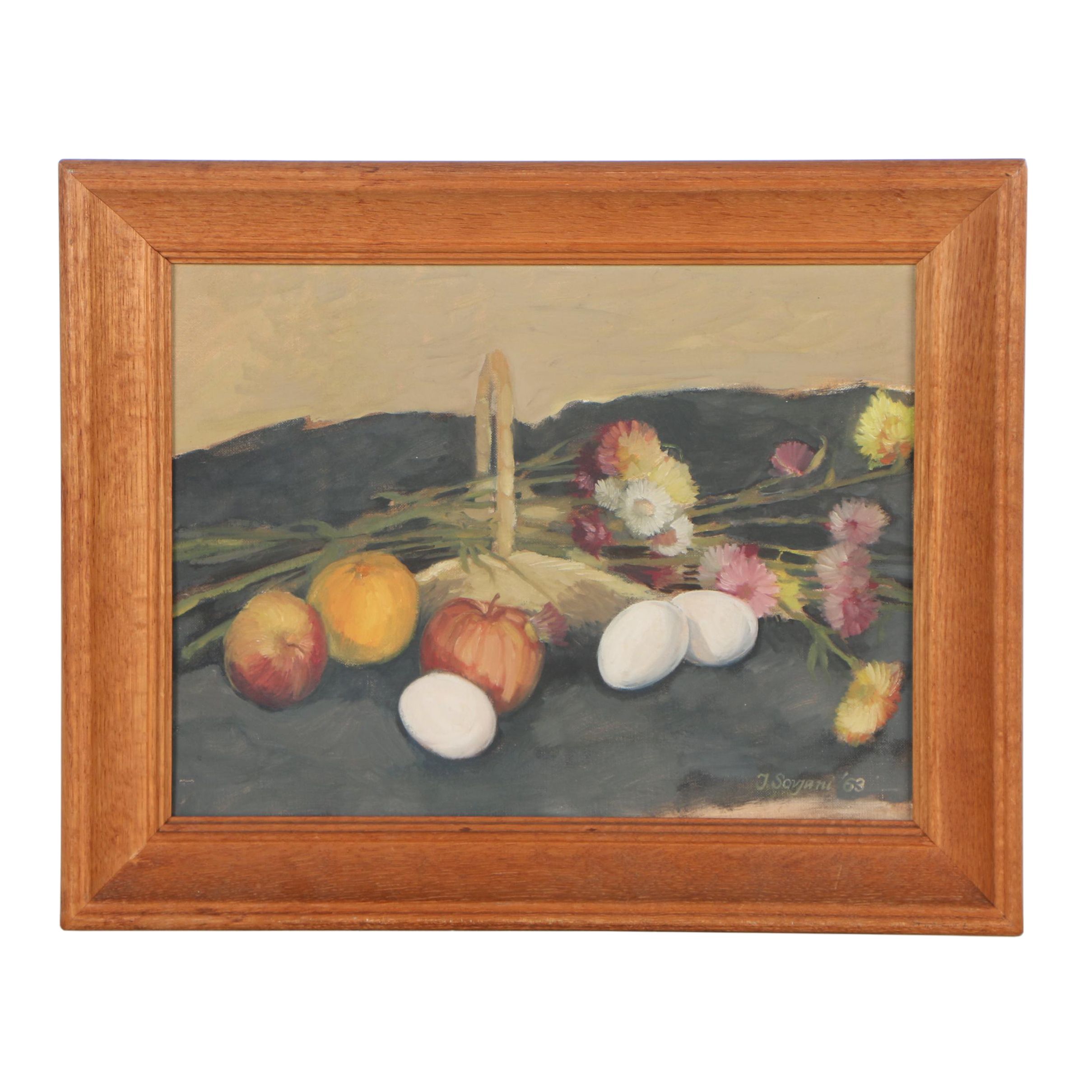 J. Sovjani Still Life Oil Painting, 1963