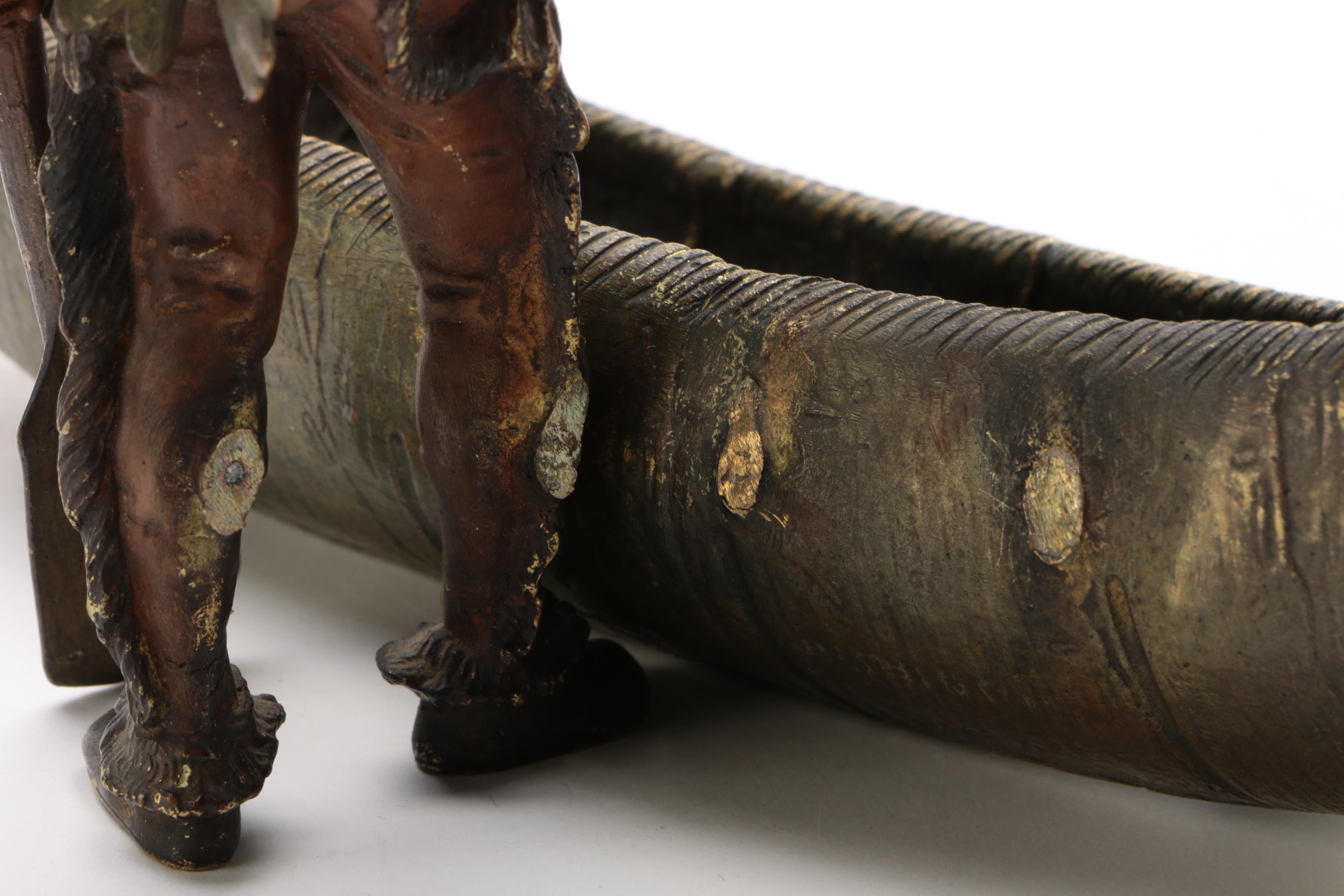 Franz Bergmann Foundry Bronze After Carl Kauba "Indian Scout with Canoe"