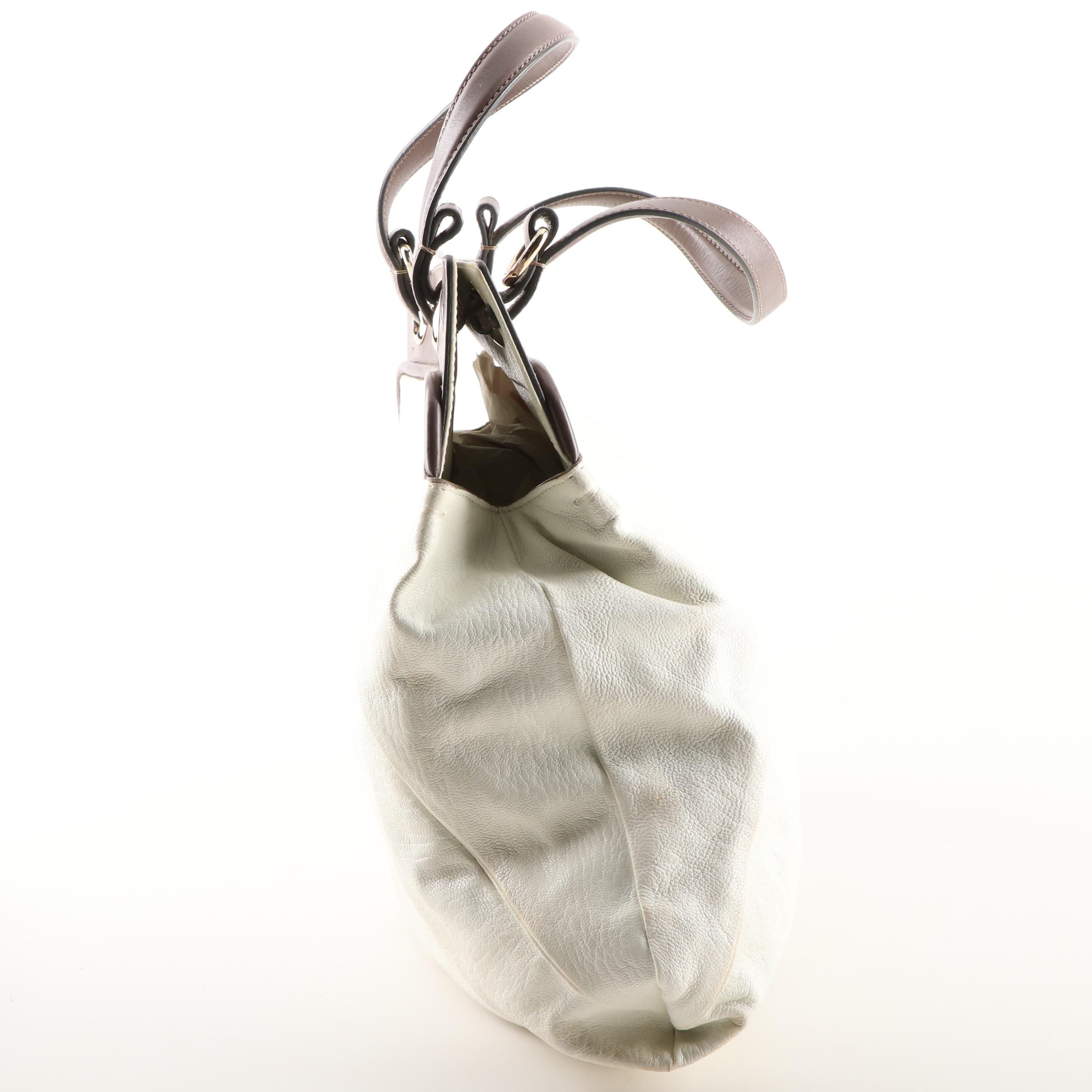 Chloé White Grained Leather and Brown Leather Tote Bag