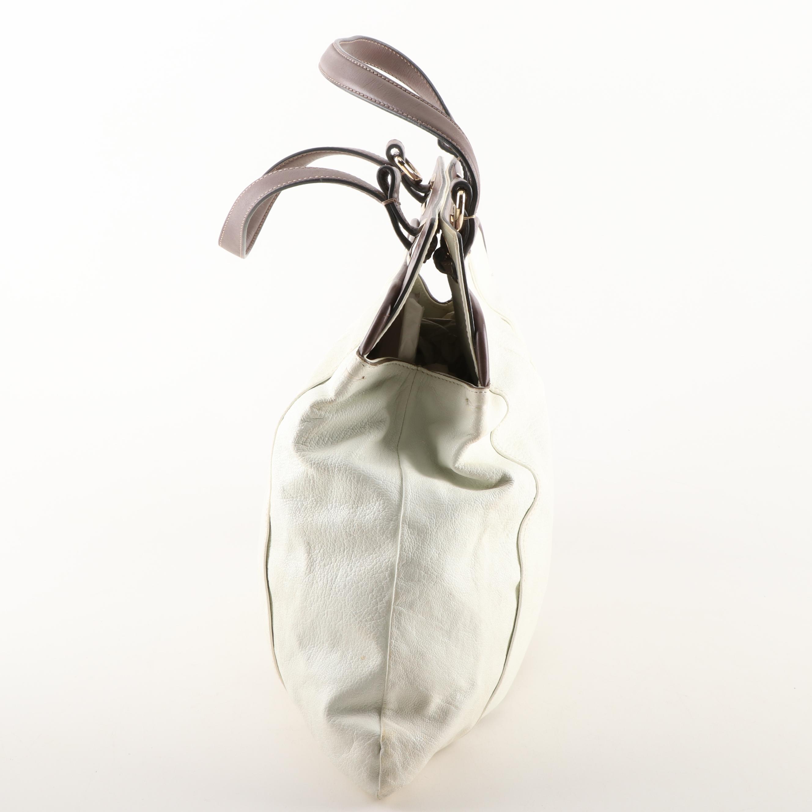 Chloé White Grained Leather and Brown Leather Tote Bag