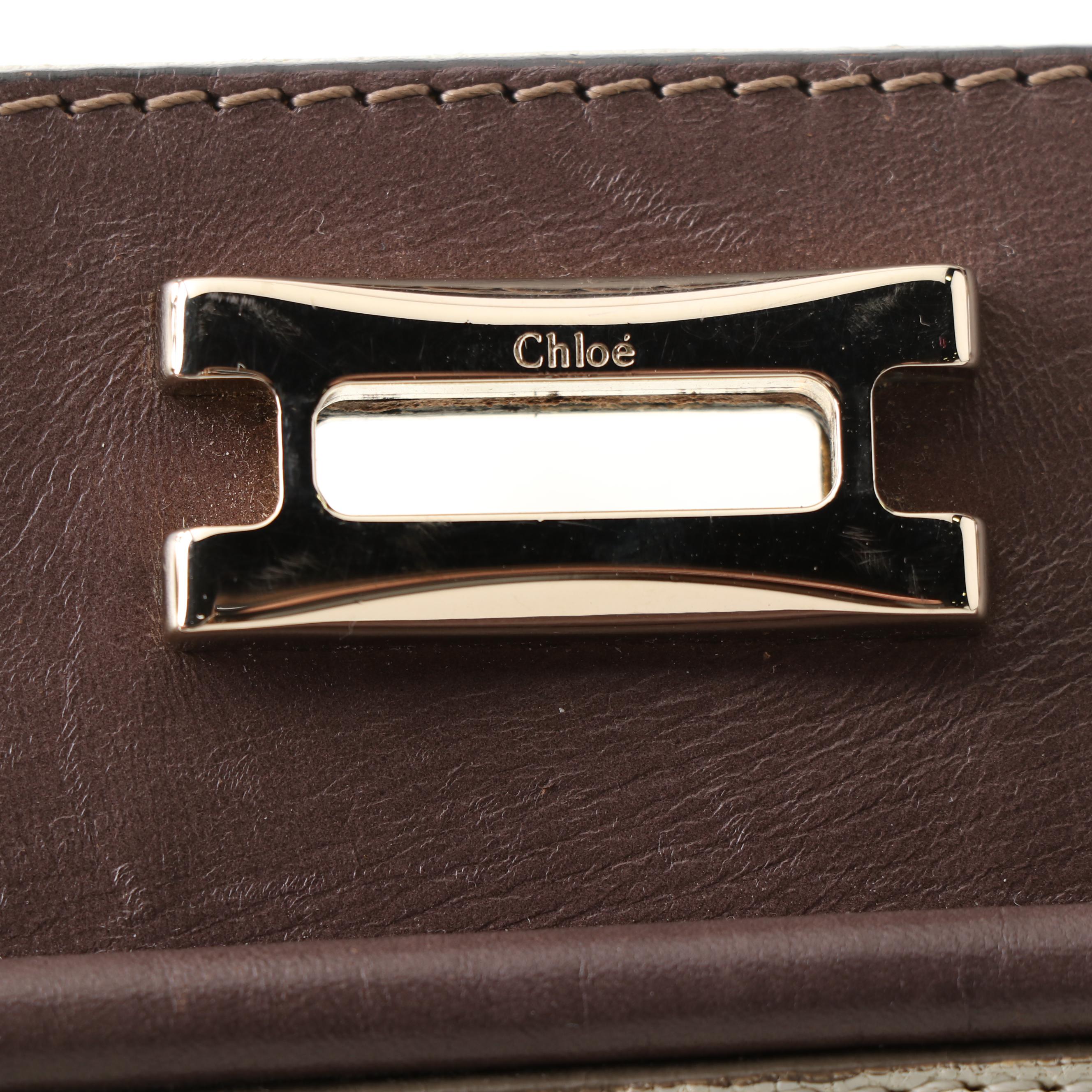 Chloé White Grained Leather and Brown Leather Tote Bag