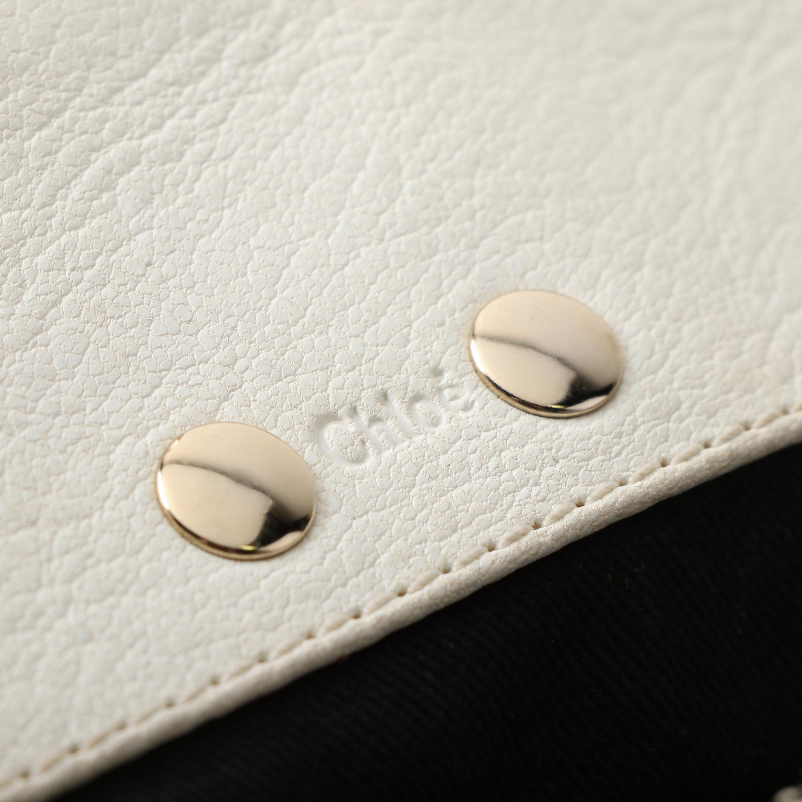 Chloé White Grained Leather and Brown Leather Tote Bag