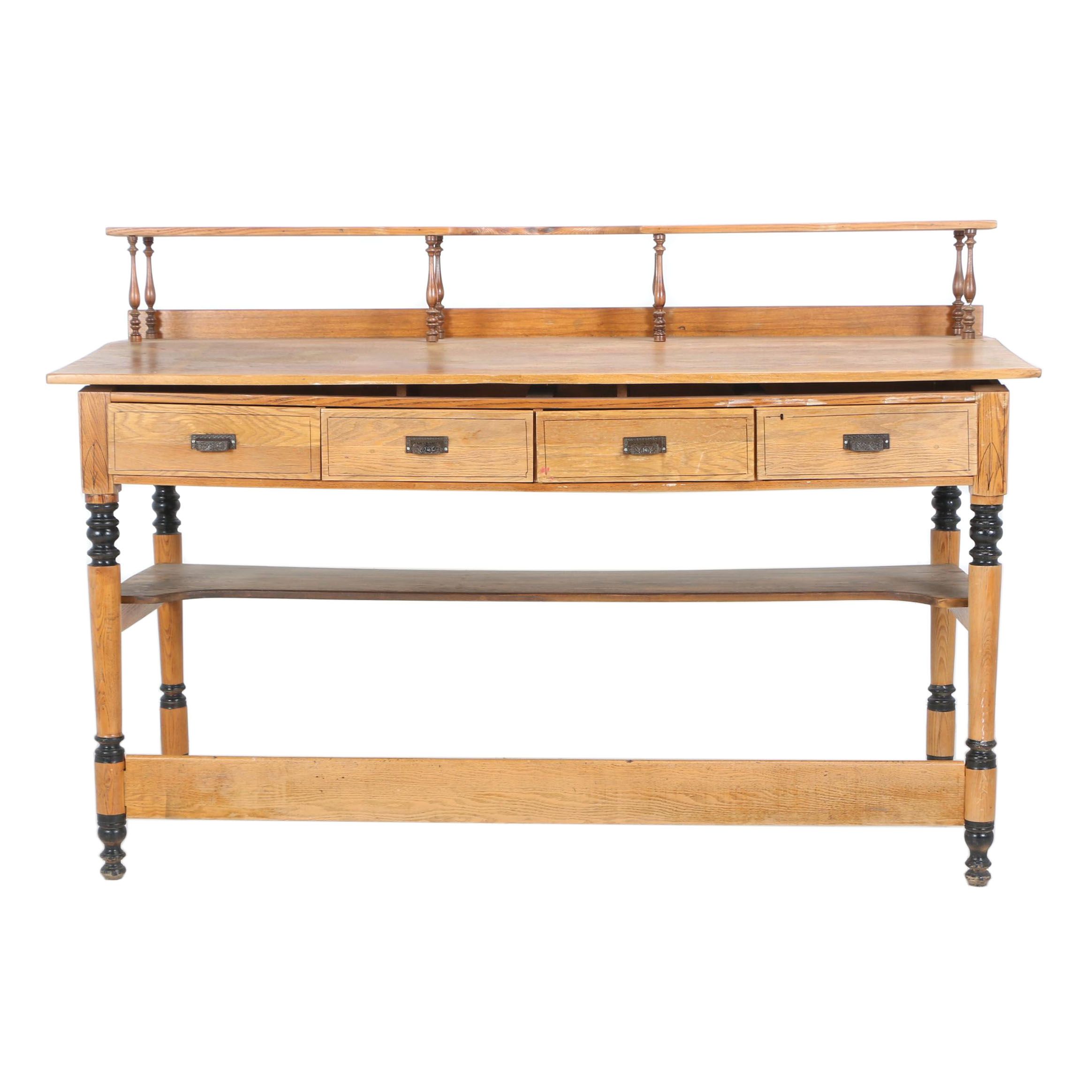 Oversized Oak Train Station Desk, Norfolk & Western Railway, Early 20th Century