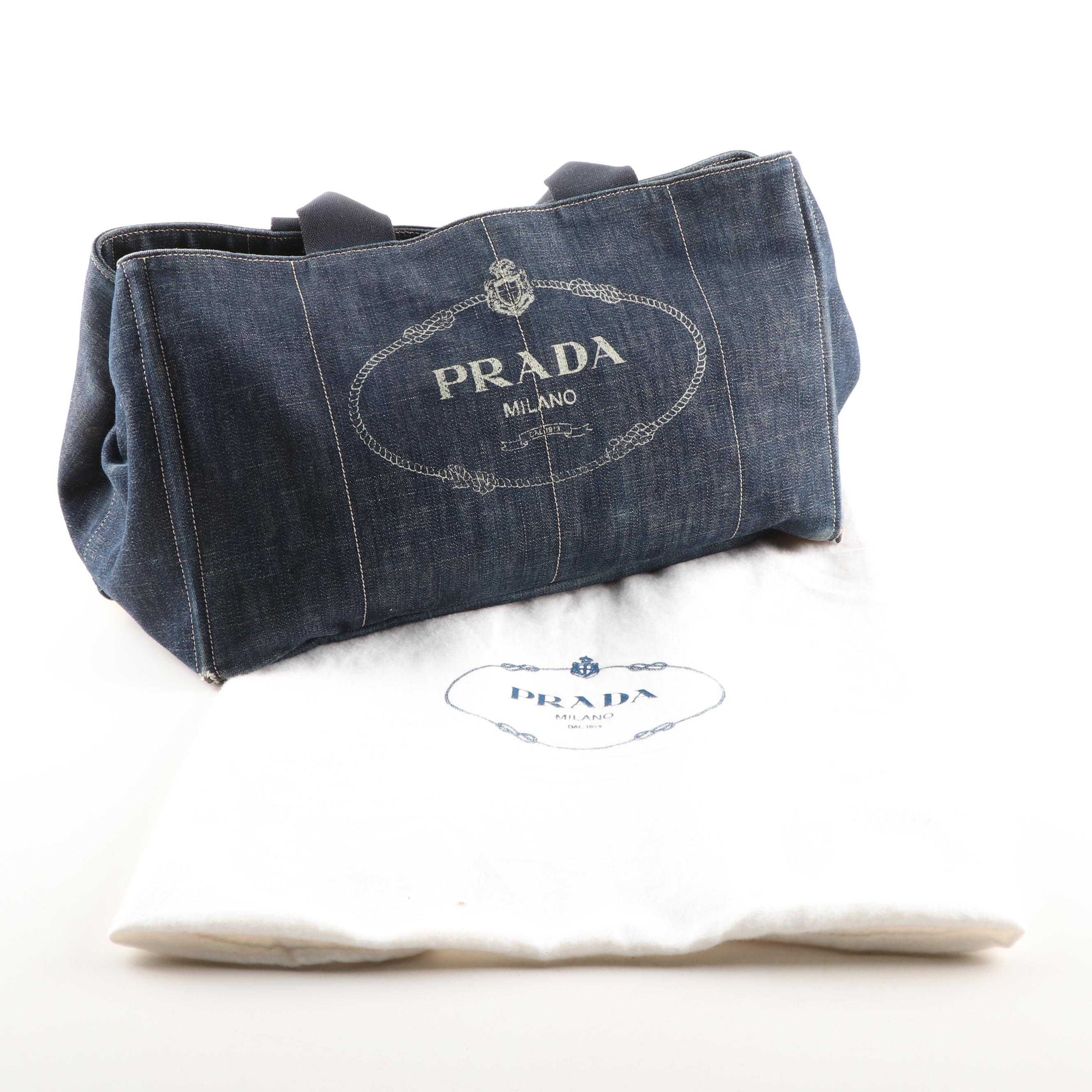 Prada Denim Shopper Tote Handbag