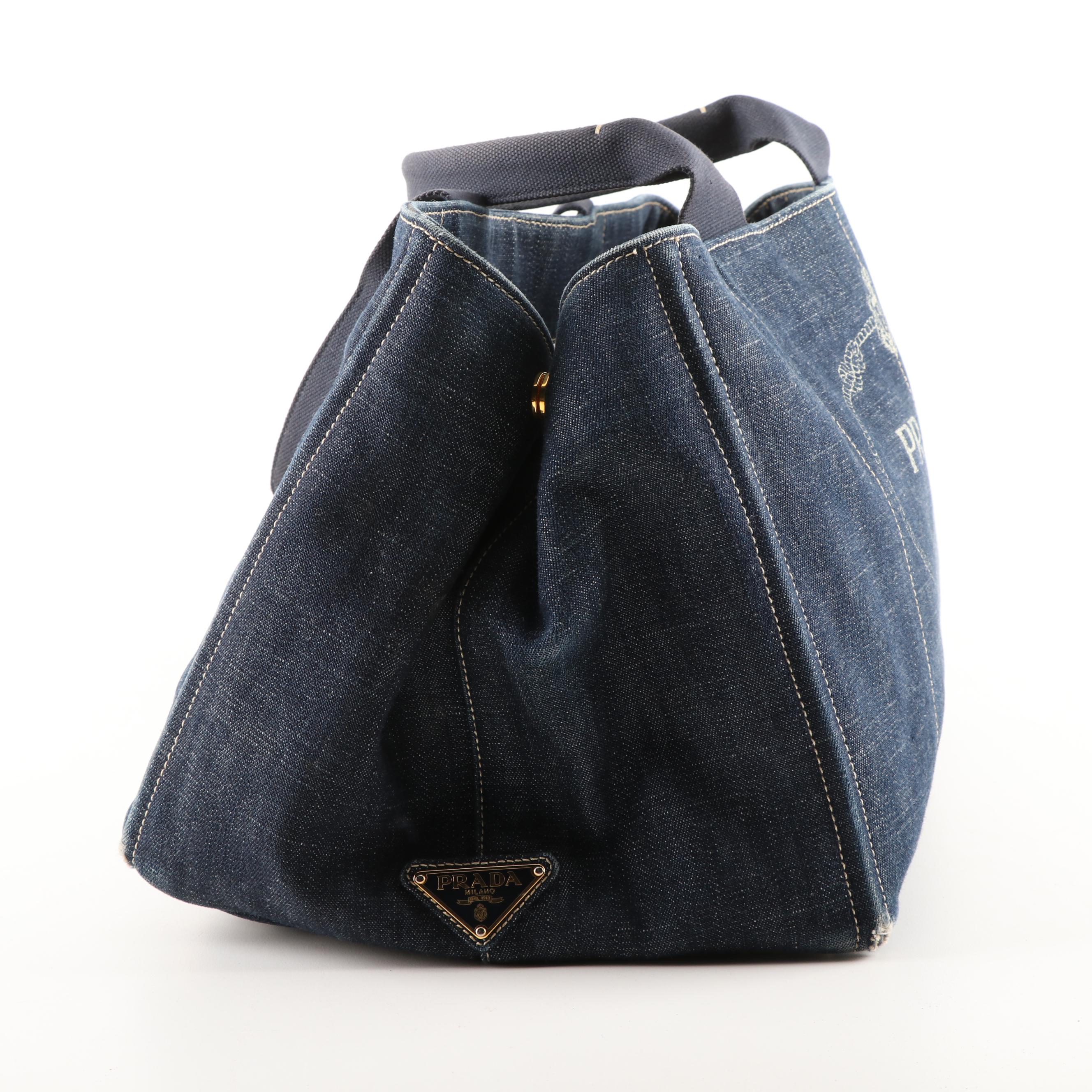 Prada Denim Shopper Tote Handbag