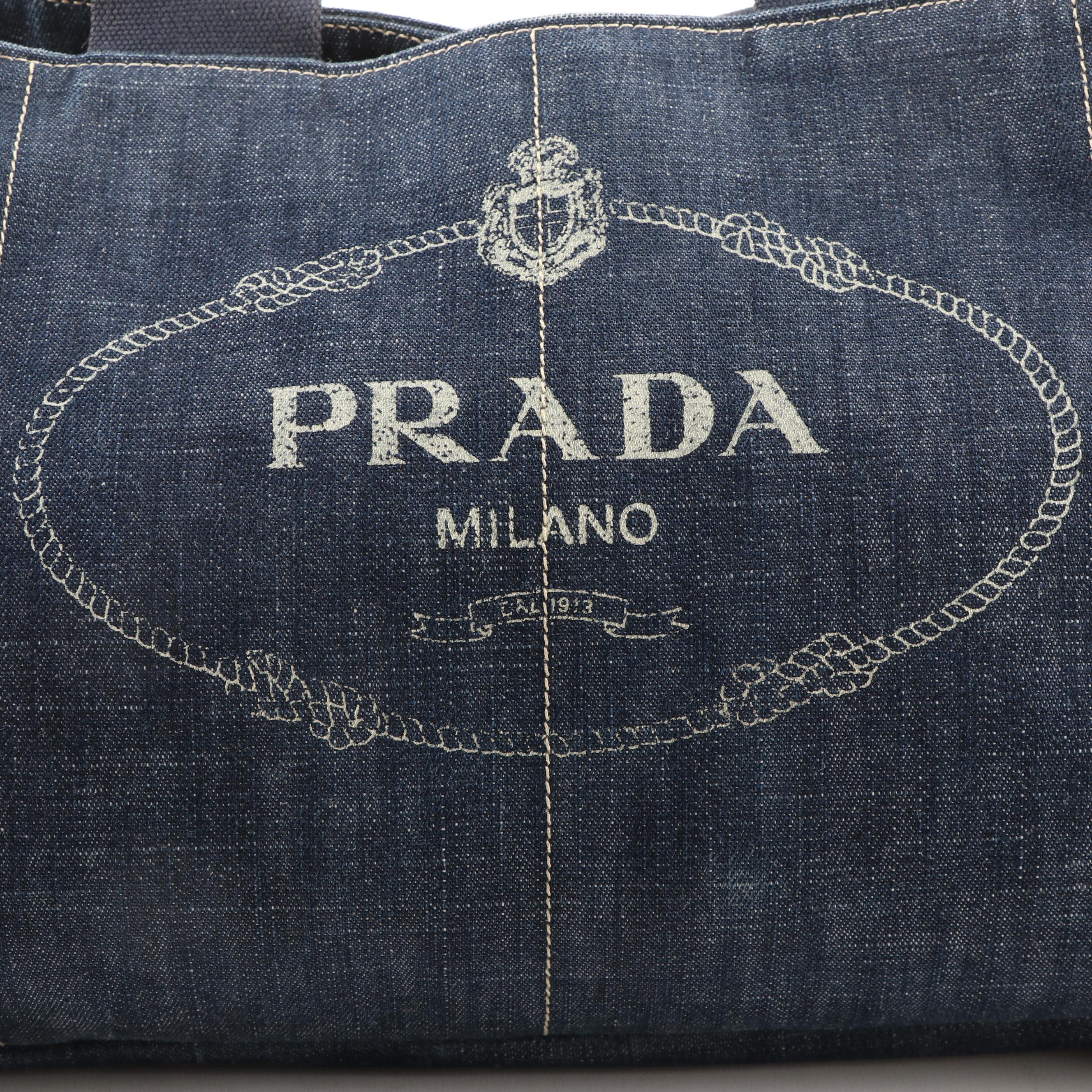 Prada Denim Shopper Tote Handbag
