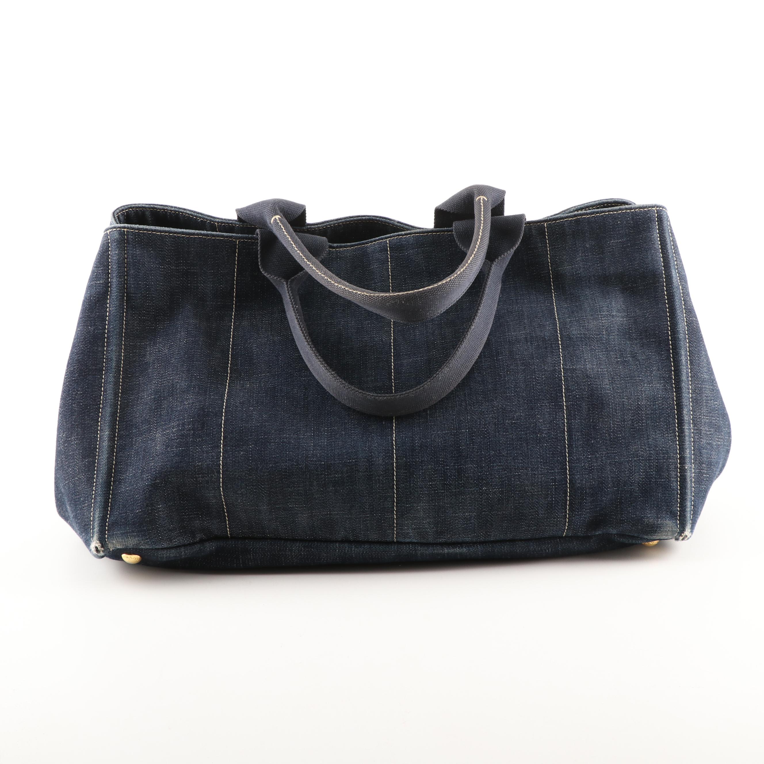 Prada Denim Shopper Tote Handbag