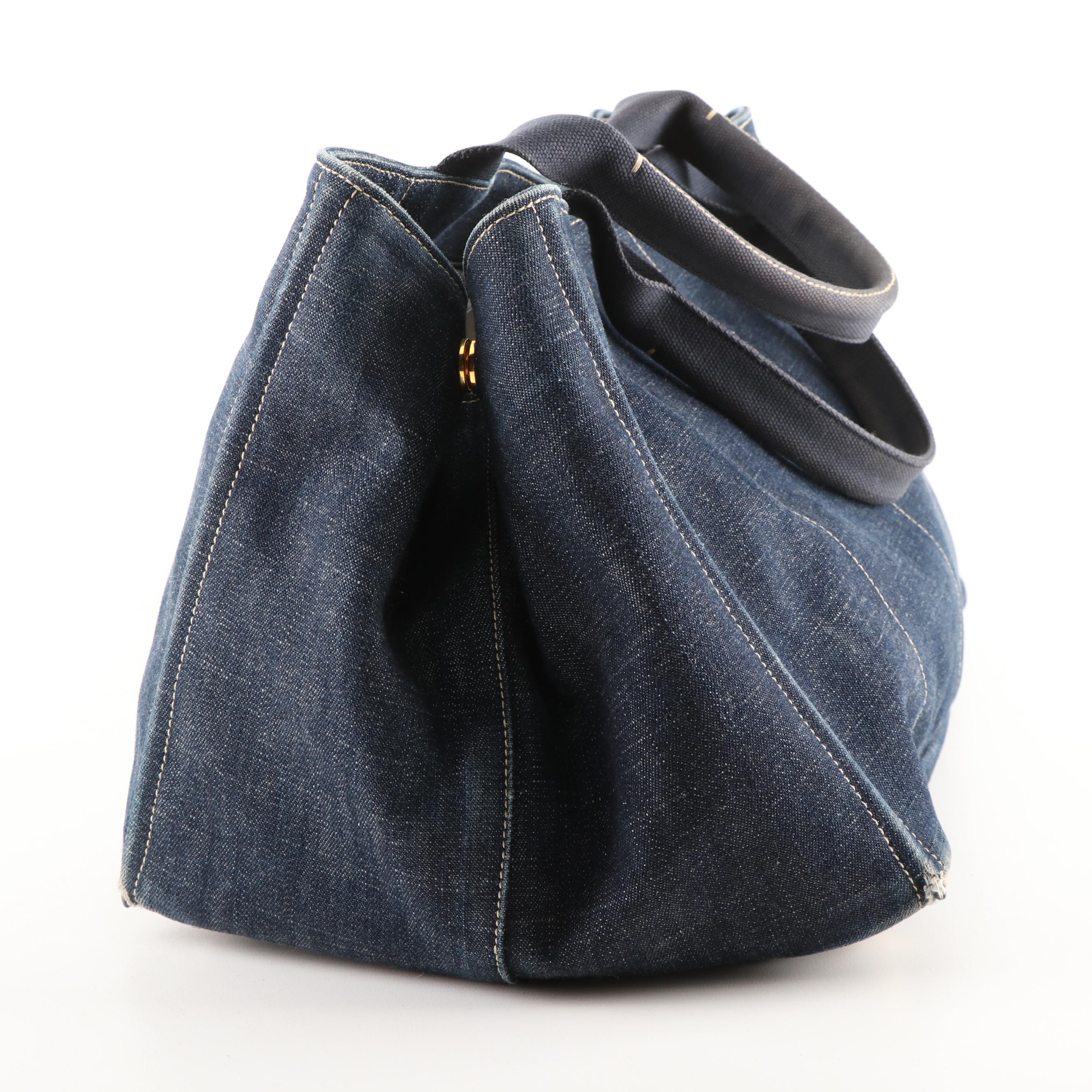 Prada Denim Shopper Tote Handbag