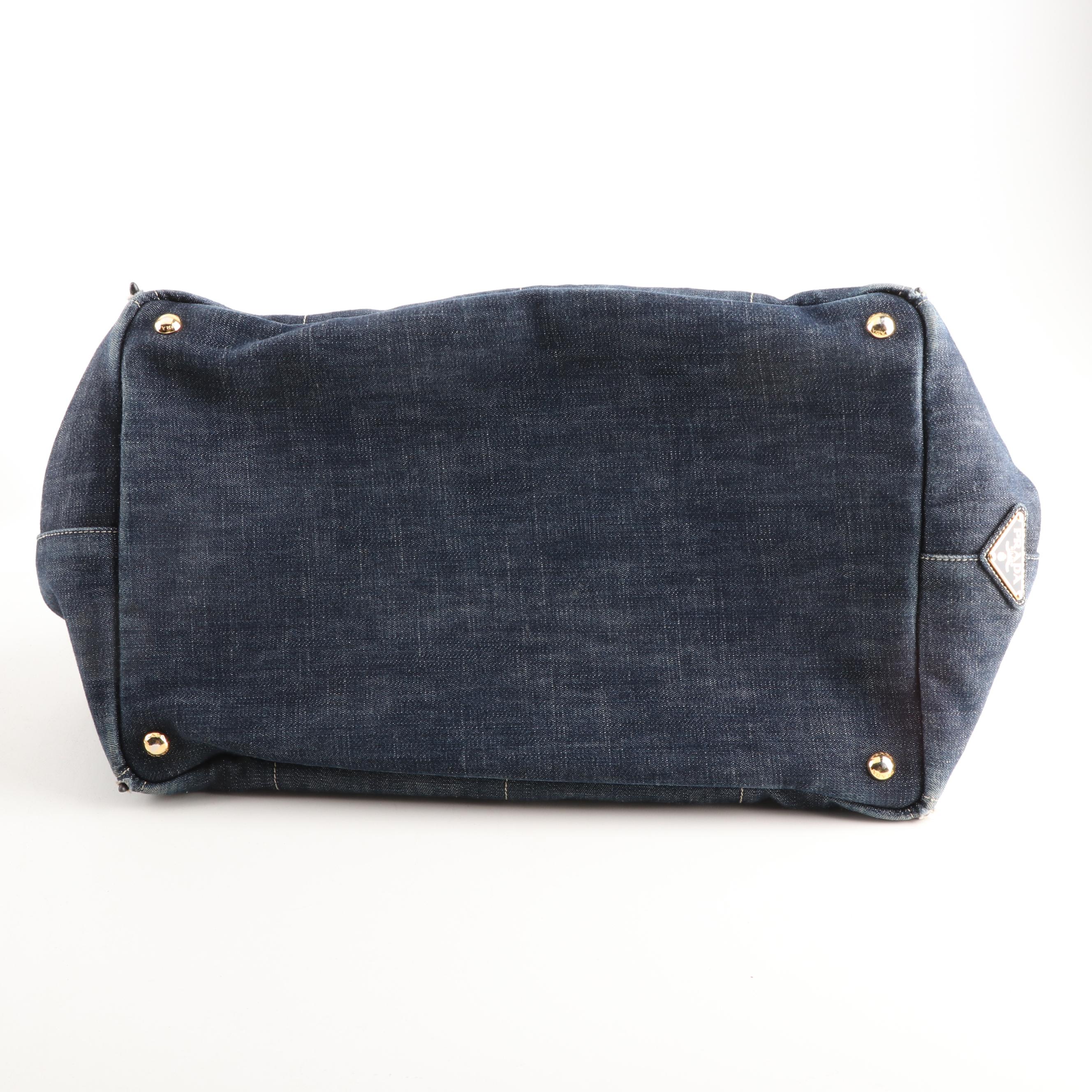 Prada Denim Shopper Tote Handbag
