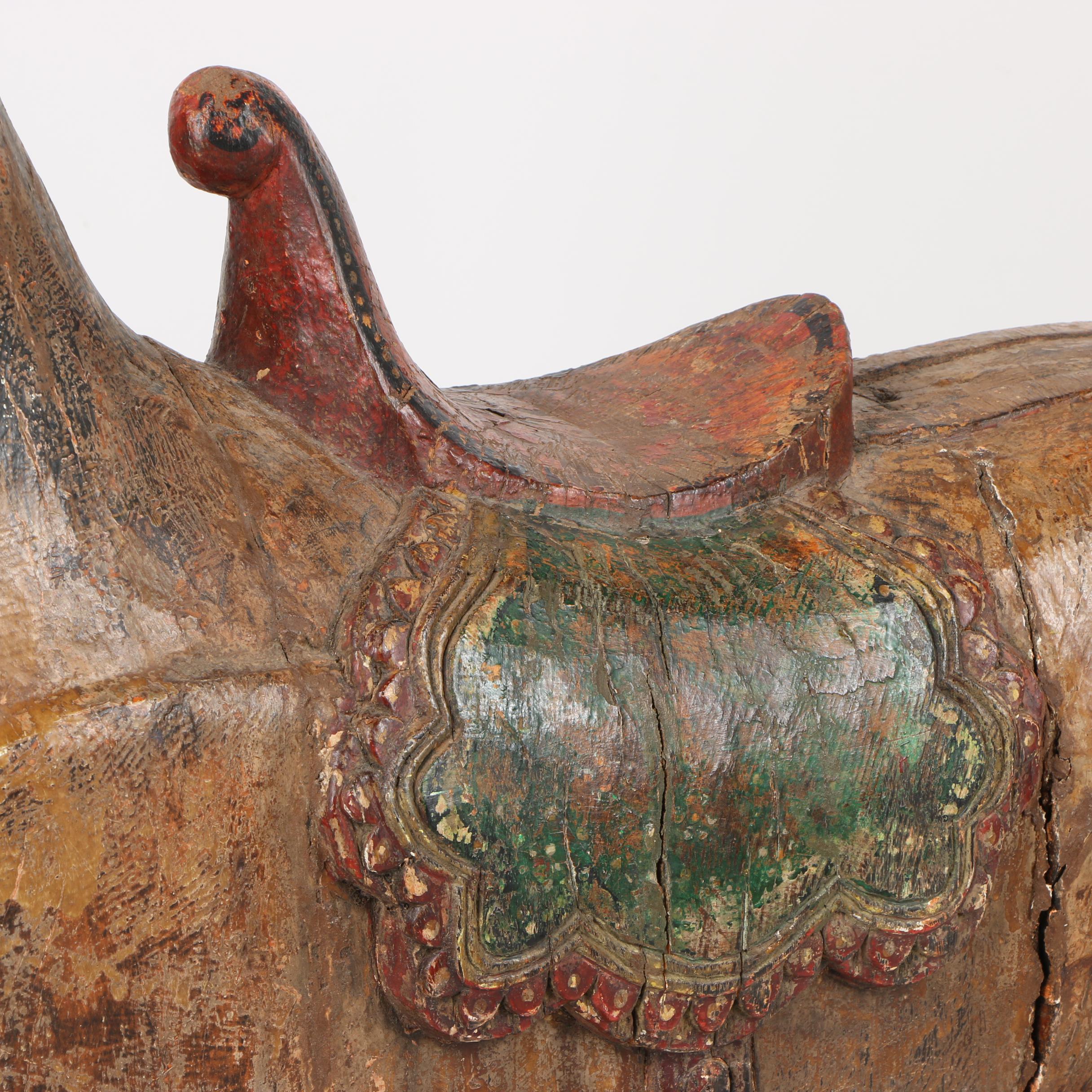 Wooden Horse Statue on Wheeled Base